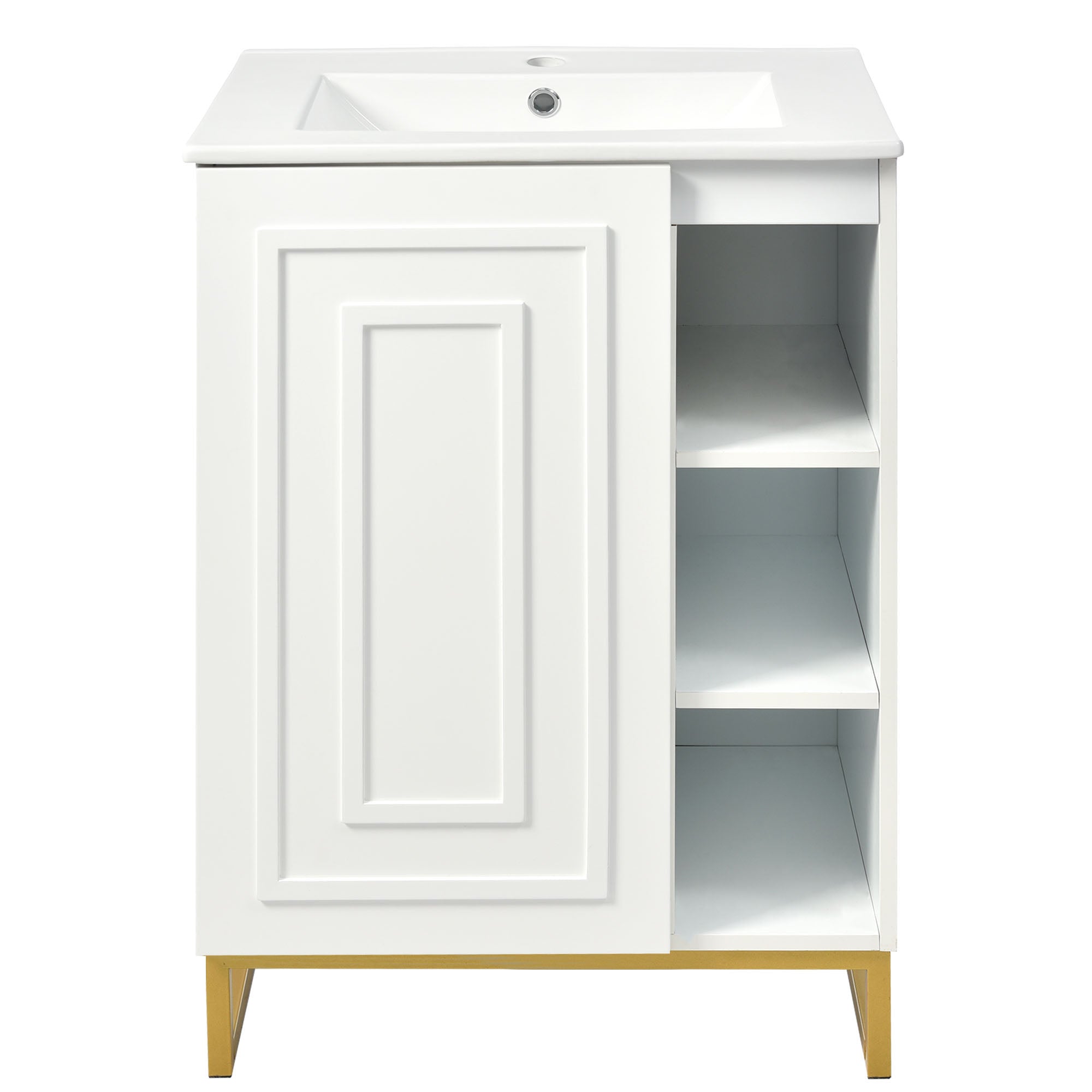 24 Inch MDF Freestanding Bathroom Vanity Set with Integrated Ceramic Sink