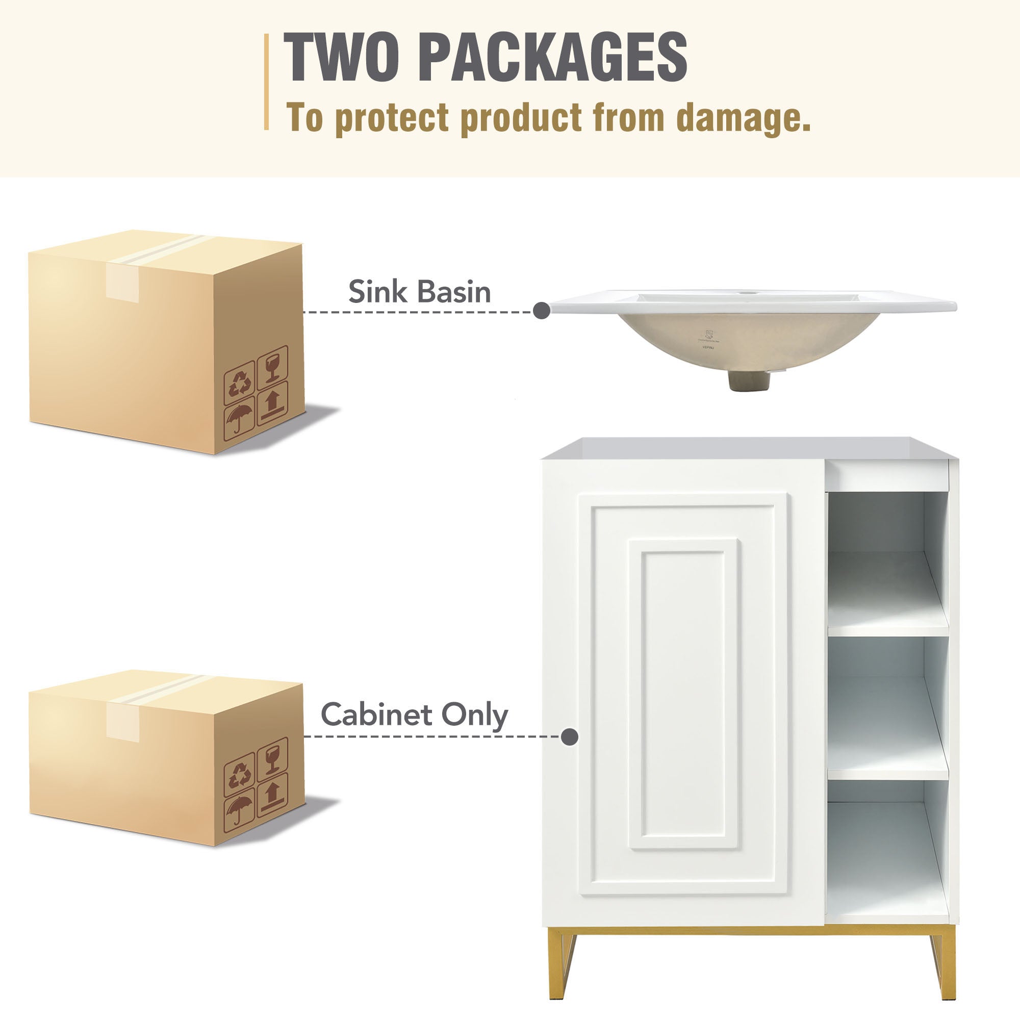 24 Inch MDF Freestanding Bathroom Vanity Set with Integrated Ceramic Sink