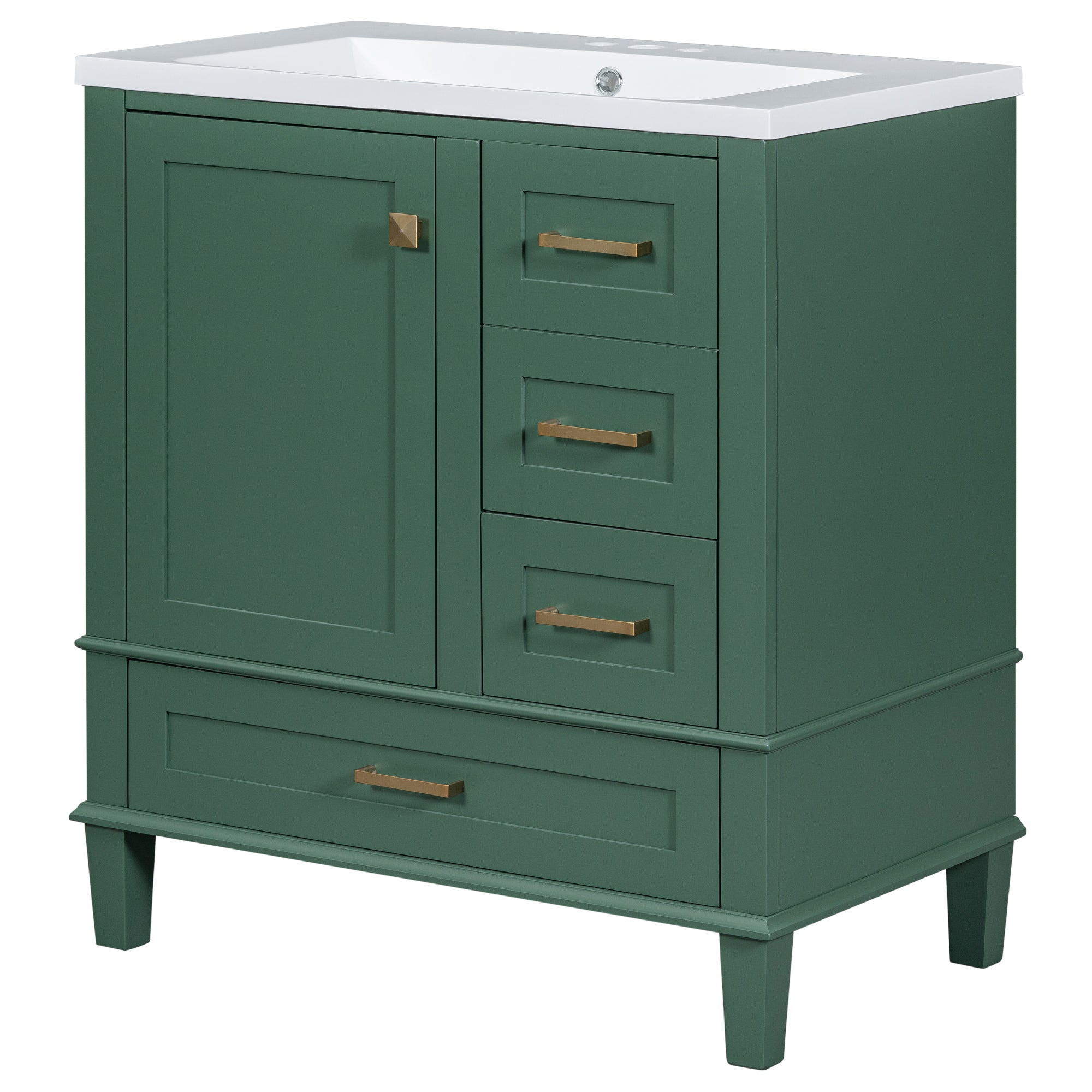 30 Inch Solid Wood Frame Freestanding Bathroom Vanity Set with Integrated Resin Sink