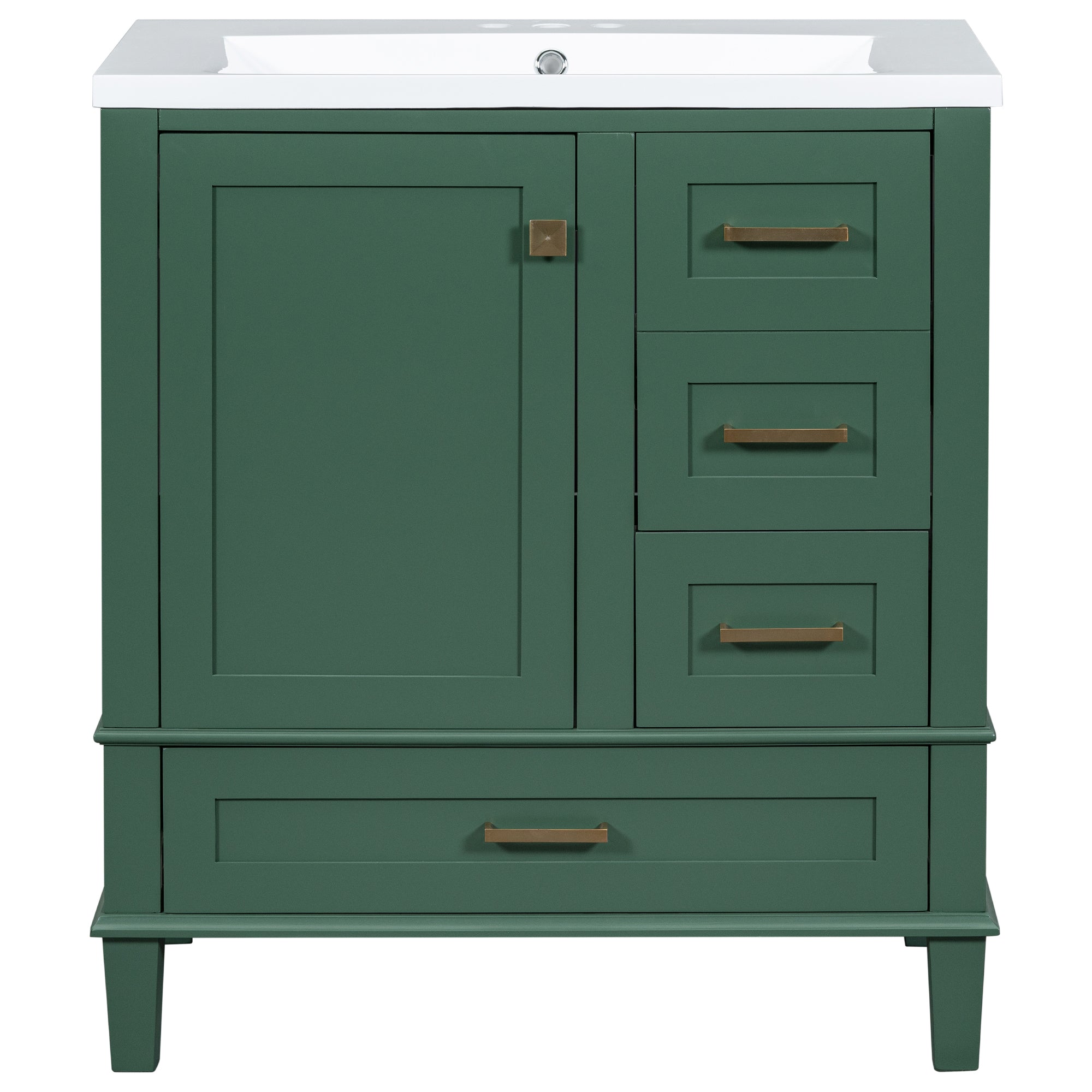 30 Inch Solid Wood Frame Freestanding Bathroom Vanity Set with Integrated Resin Sink