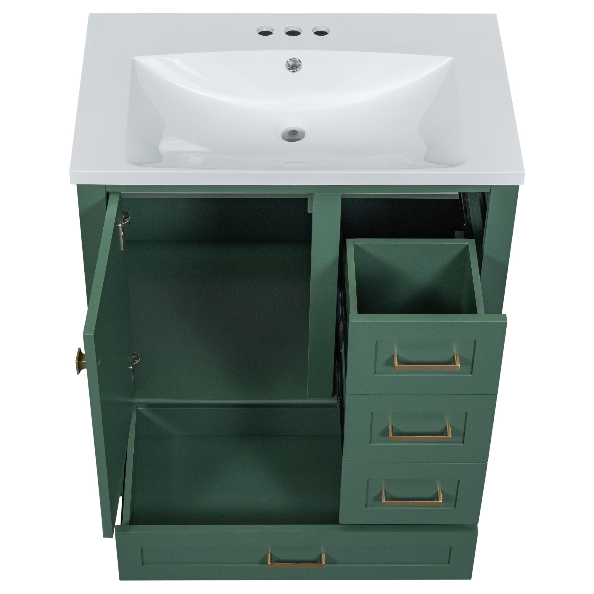 30 Inch Solid Wood Frame Freestanding Bathroom Vanity Set with Integrated Resin Sink