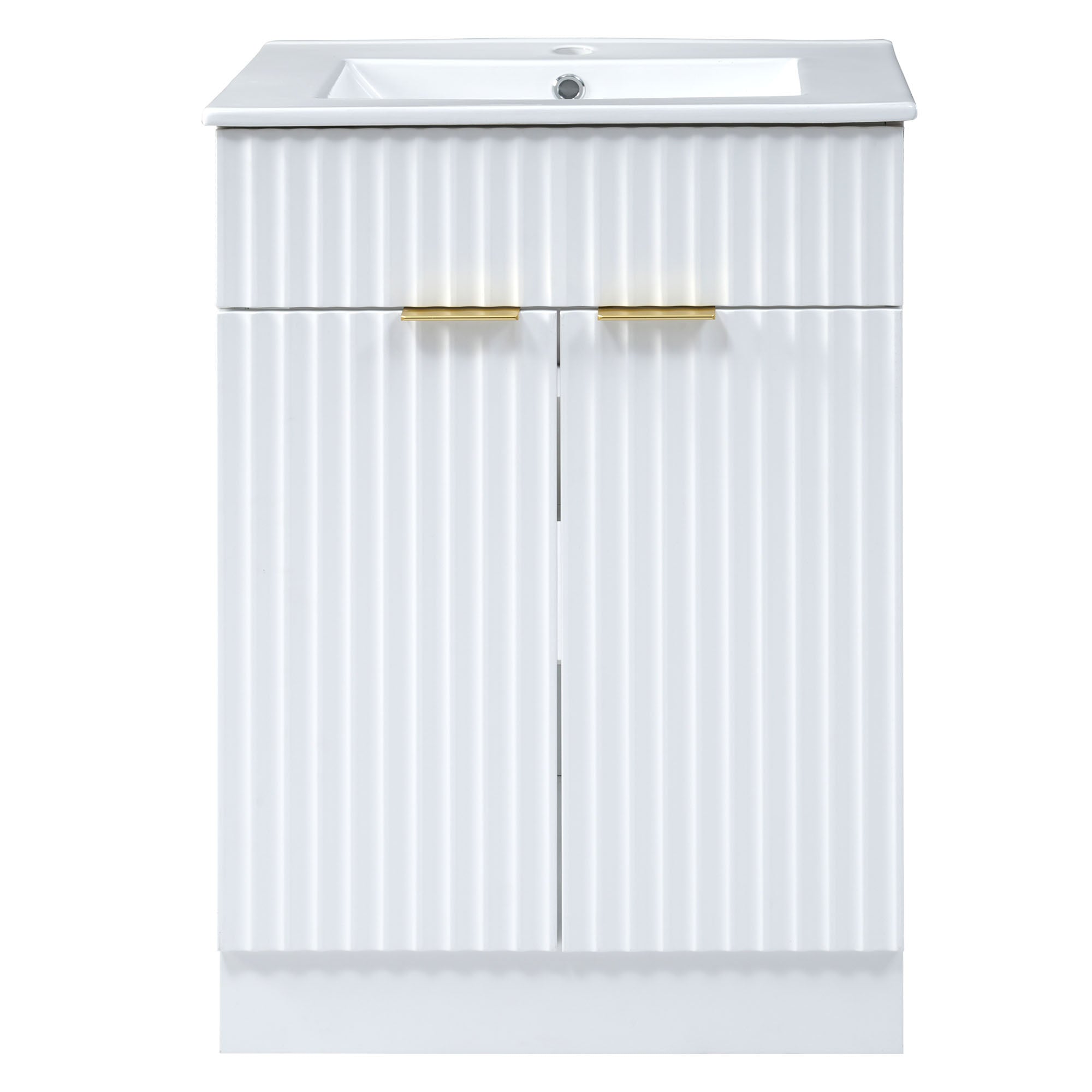 24 Inch MDF Freestanding Bathroom Vanity Set with Integrated Ceramic Sink