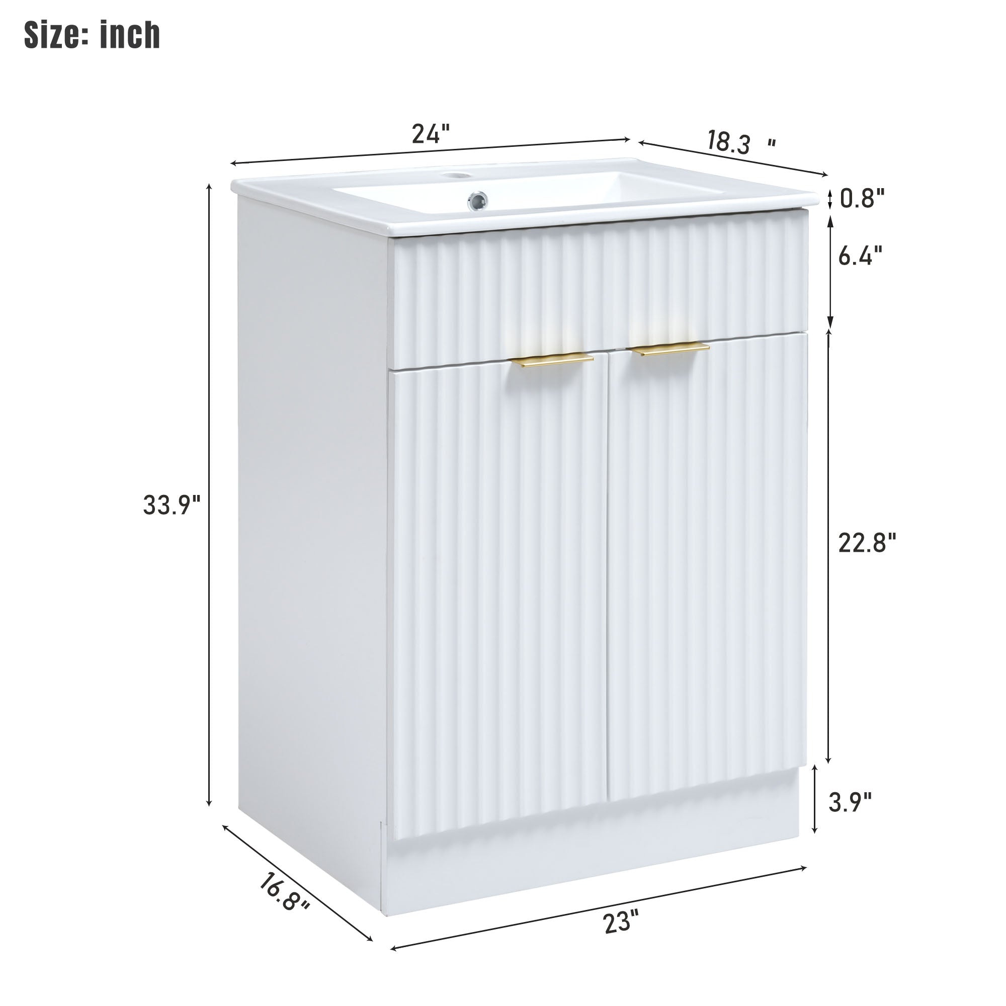 24 Inch MDF Freestanding Bathroom Vanity Set with Integrated Ceramic Sink