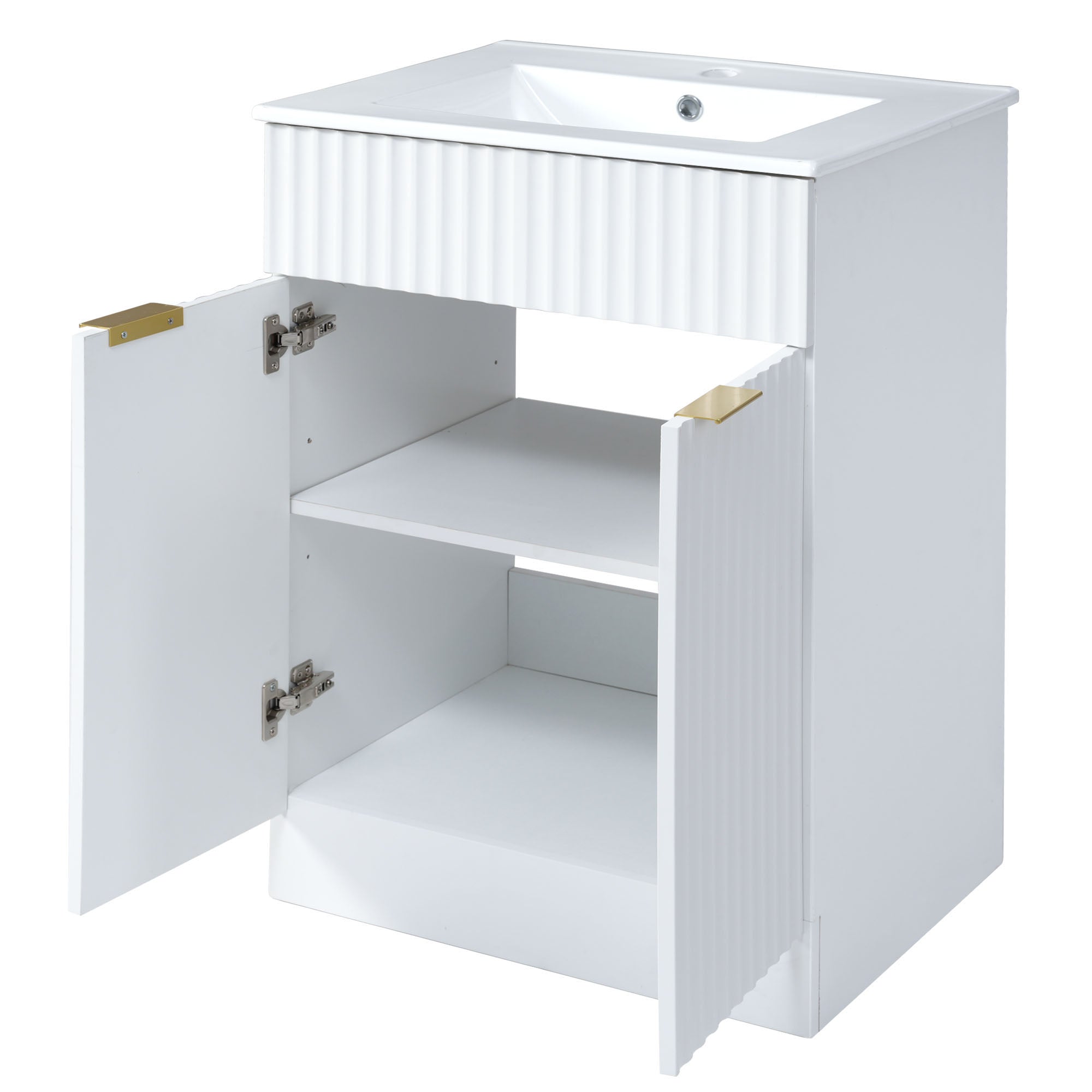 24 Inch MDF Freestanding Bathroom Vanity Set with Integrated Ceramic Sink