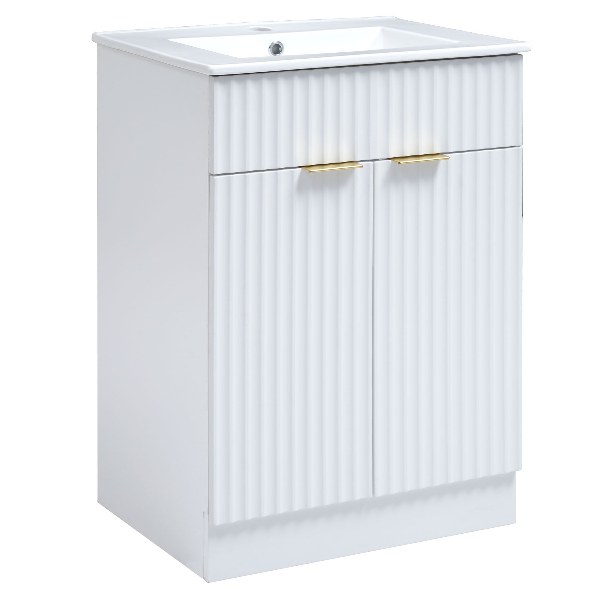 24 Inch MDF Freestanding Bathroom Vanity Set with Integrated Ceramic Sink