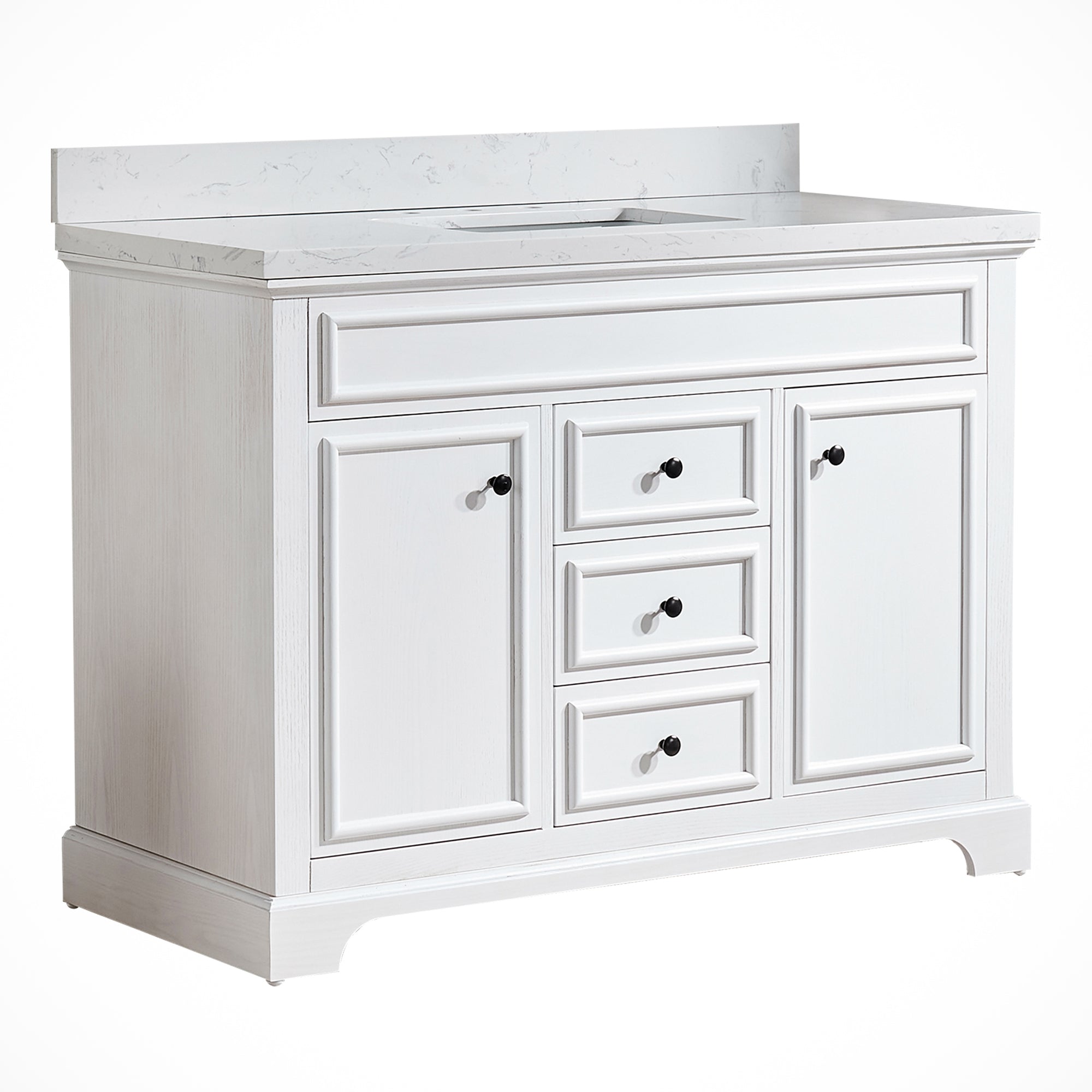 48 Inches Solid Wood Frame Freestanding Bathroom Vanity Set with Engineered Marble Top