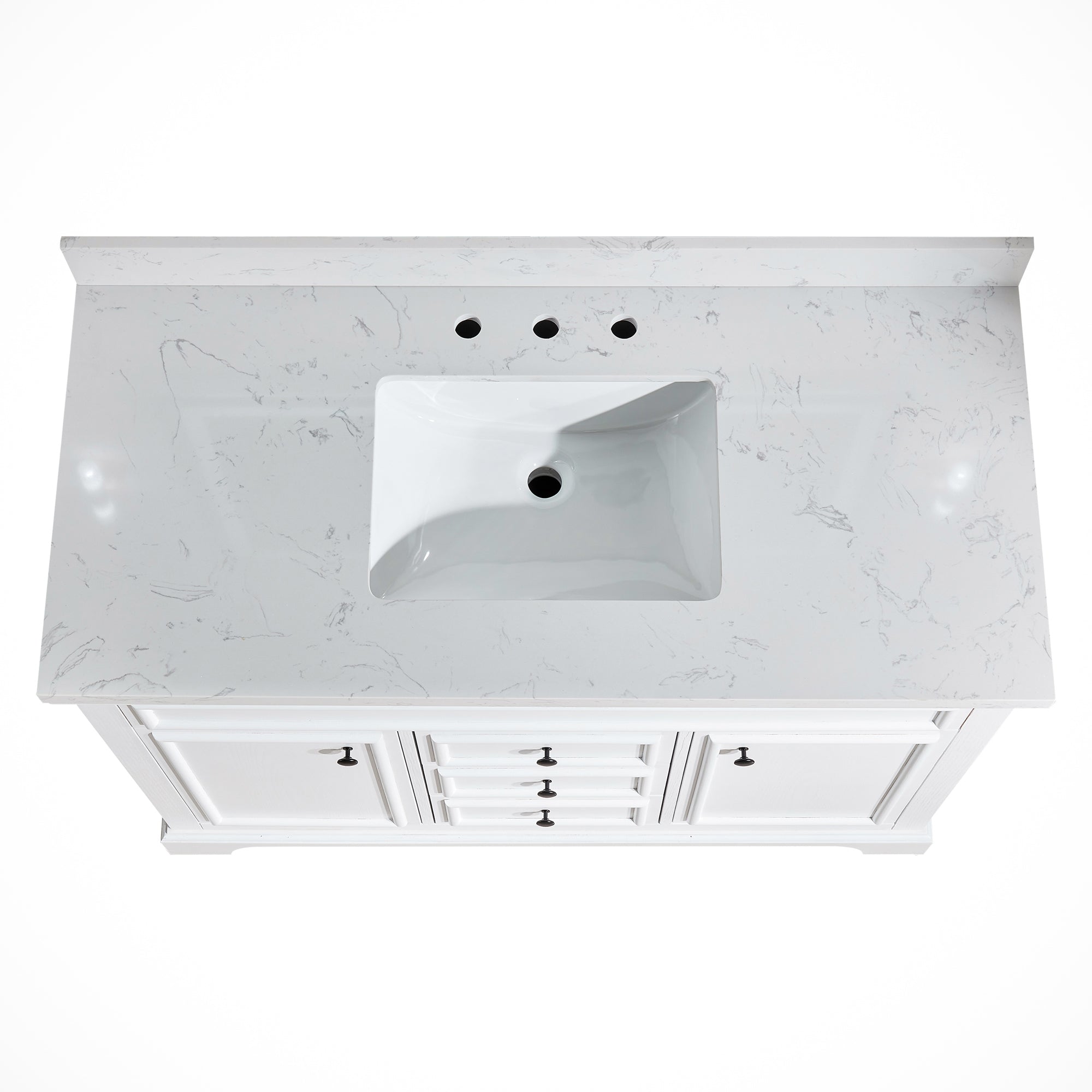 48 Inches Solid Wood Frame Freestanding Bathroom Vanity Set with Engineered Marble Top