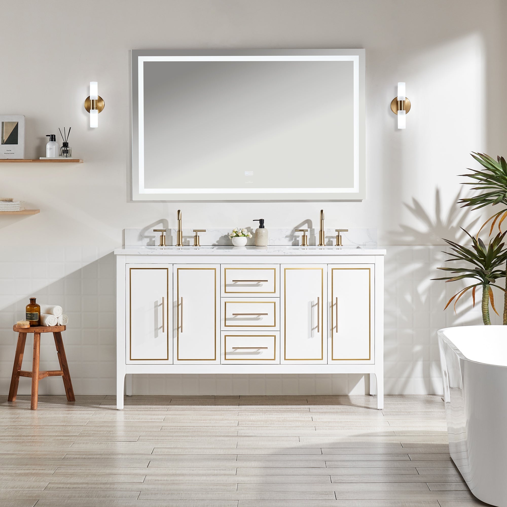 48 Inches Solid Wood Frame Freestanding Bathroom Vanity Set with Engineered Marble Top