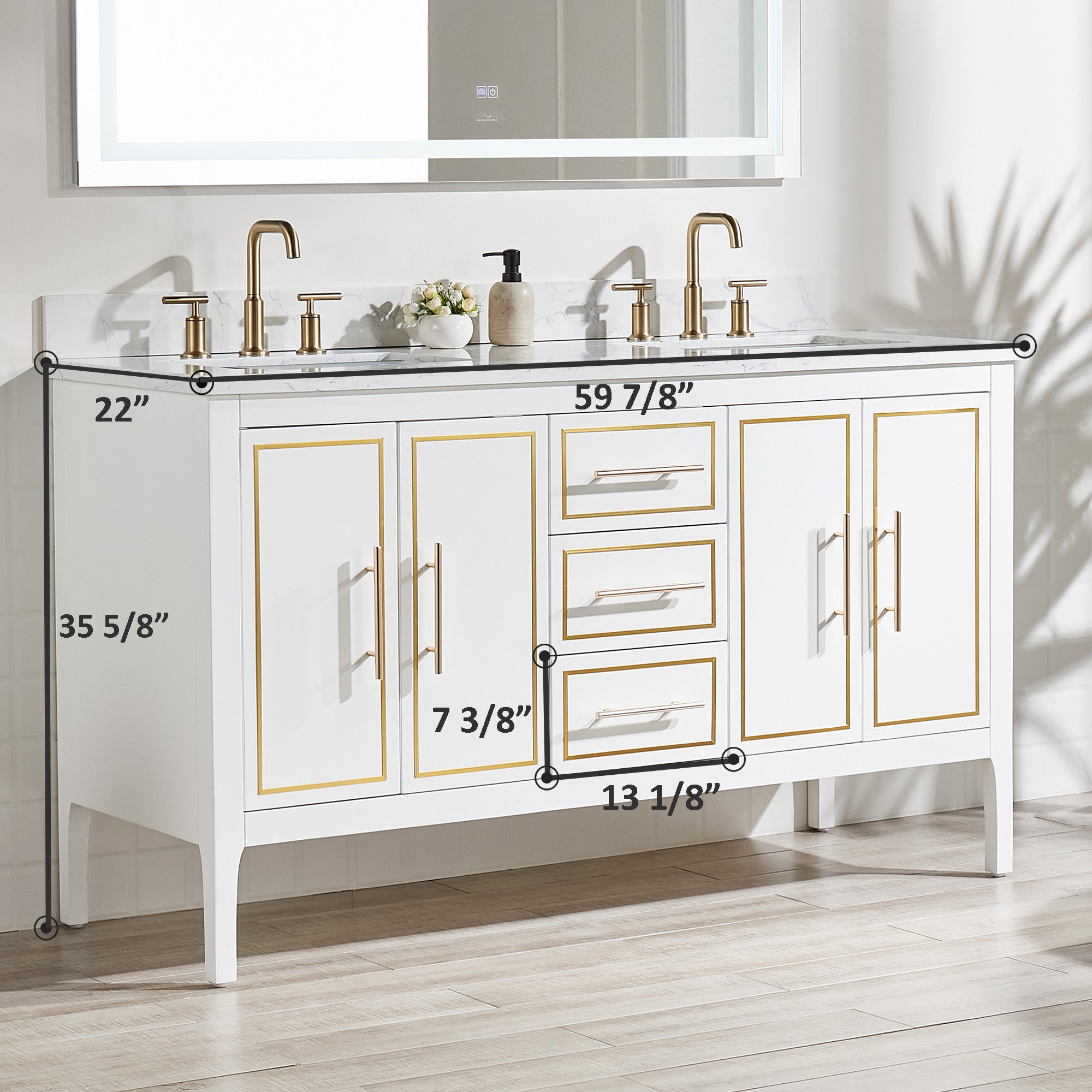 48 Inches Solid Wood Frame Freestanding Bathroom Vanity Set with Engineered Marble Top
