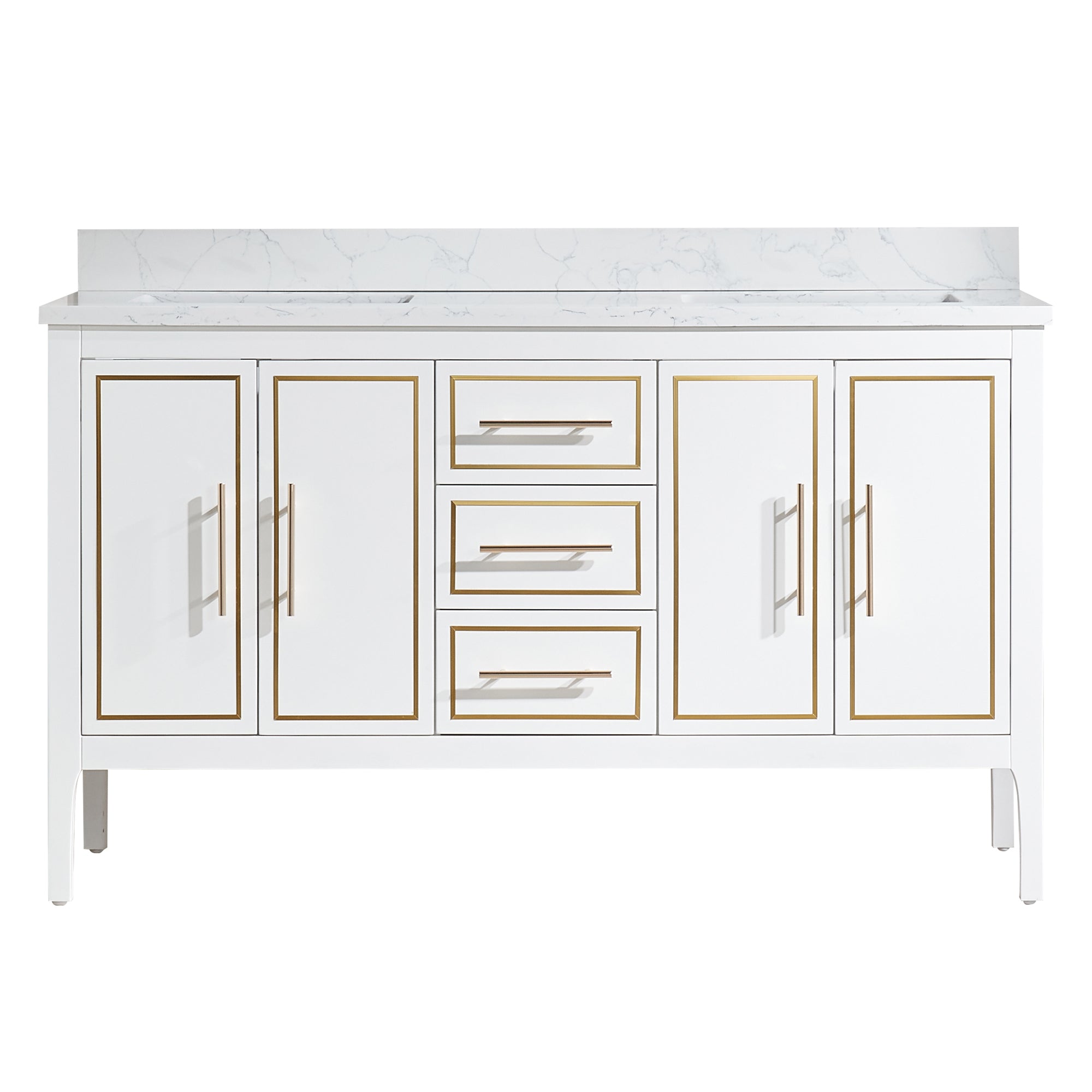 48 Inches Solid Wood Frame Freestanding Bathroom Vanity Set with Engineered Marble Top