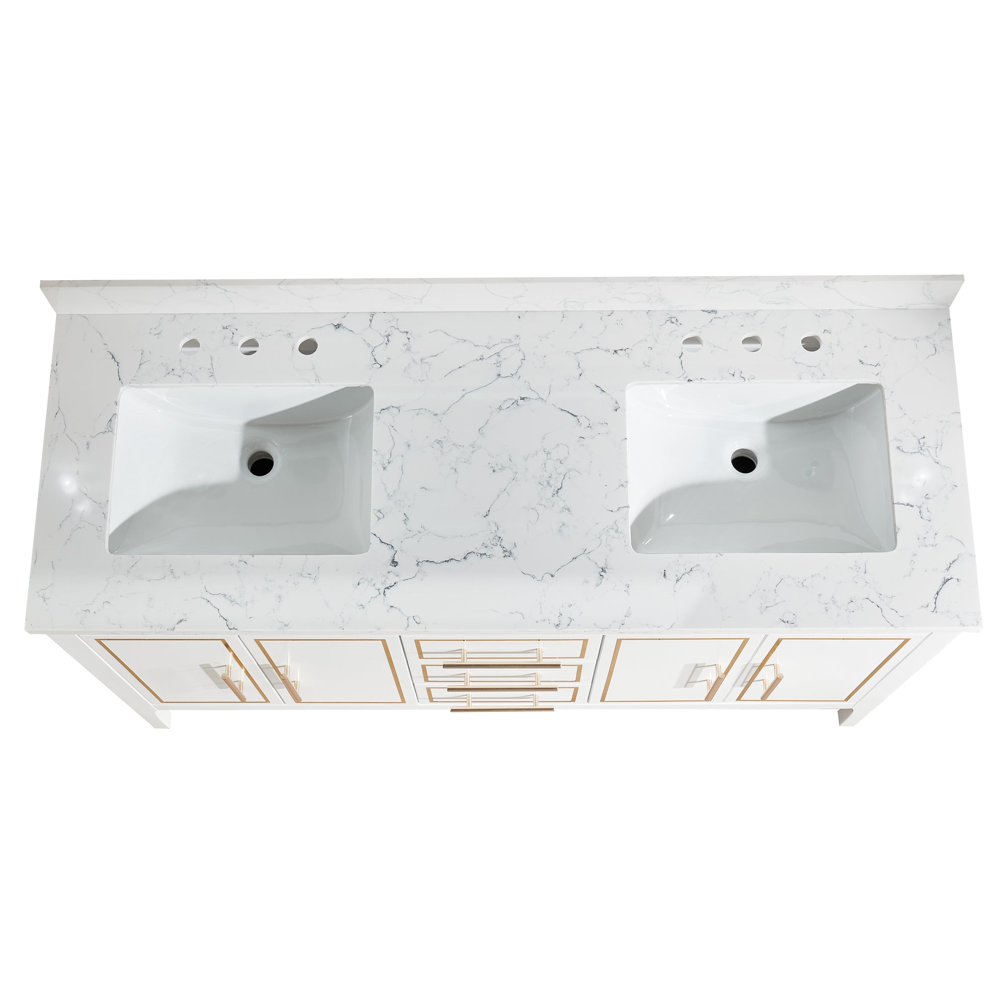 48 Inches Solid Wood Frame Freestanding Bathroom Vanity Set with Engineered Marble Top