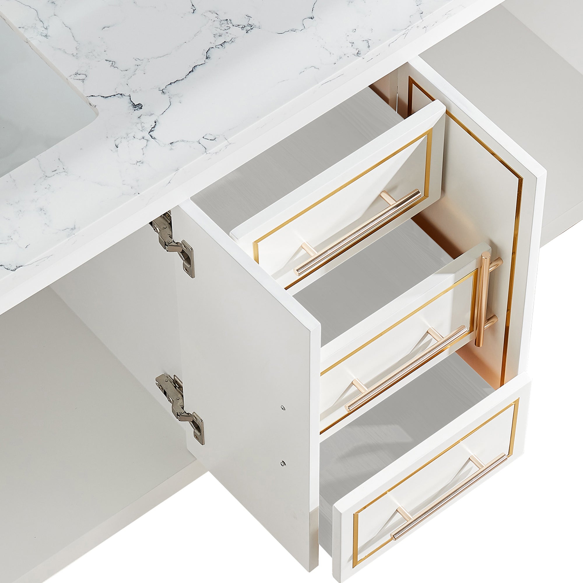 48 Inches Solid Wood Frame Freestanding Bathroom Vanity Set with Engineered Marble Top