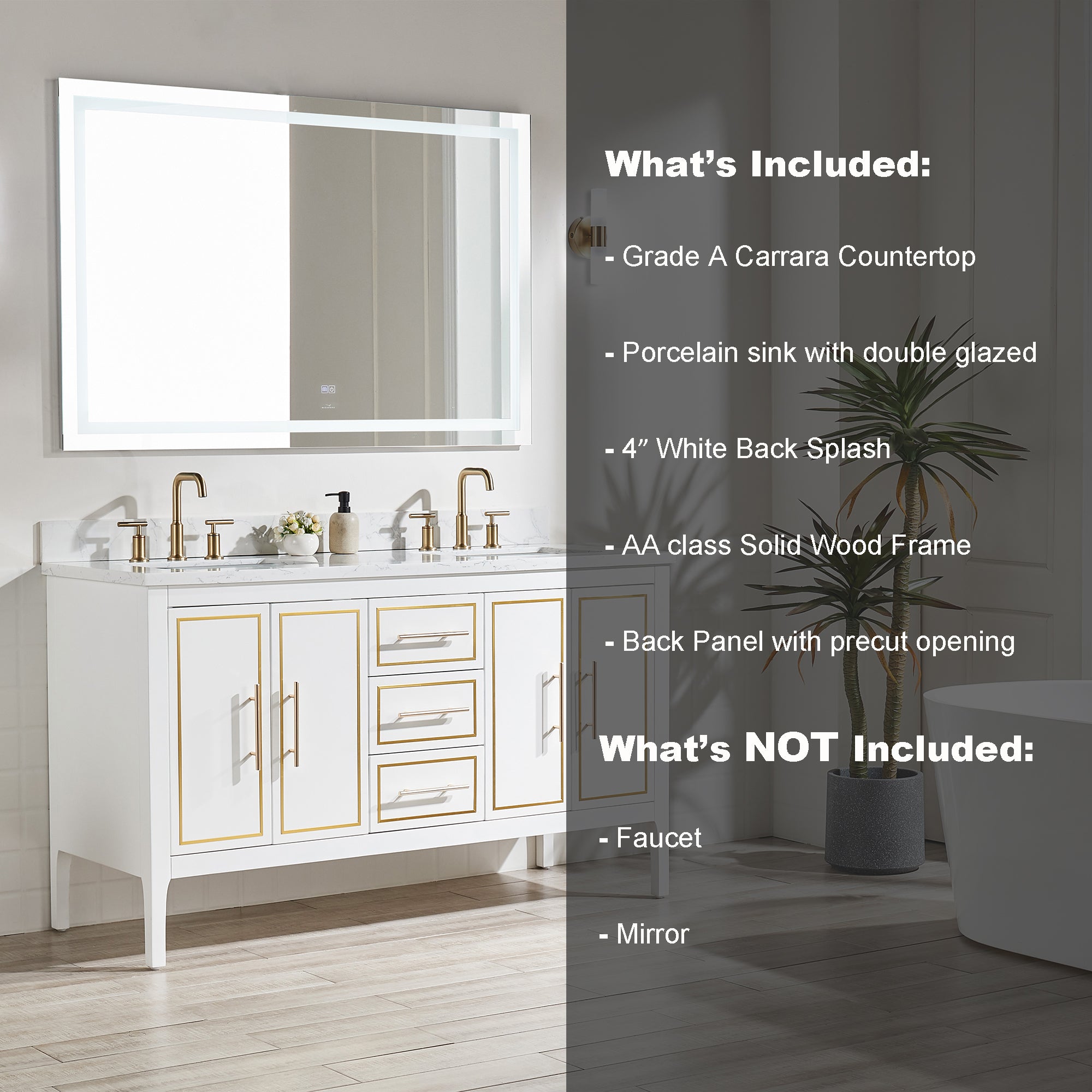 48 Inches Solid Wood Frame Freestanding Bathroom Vanity Set with Engineered Marble Top