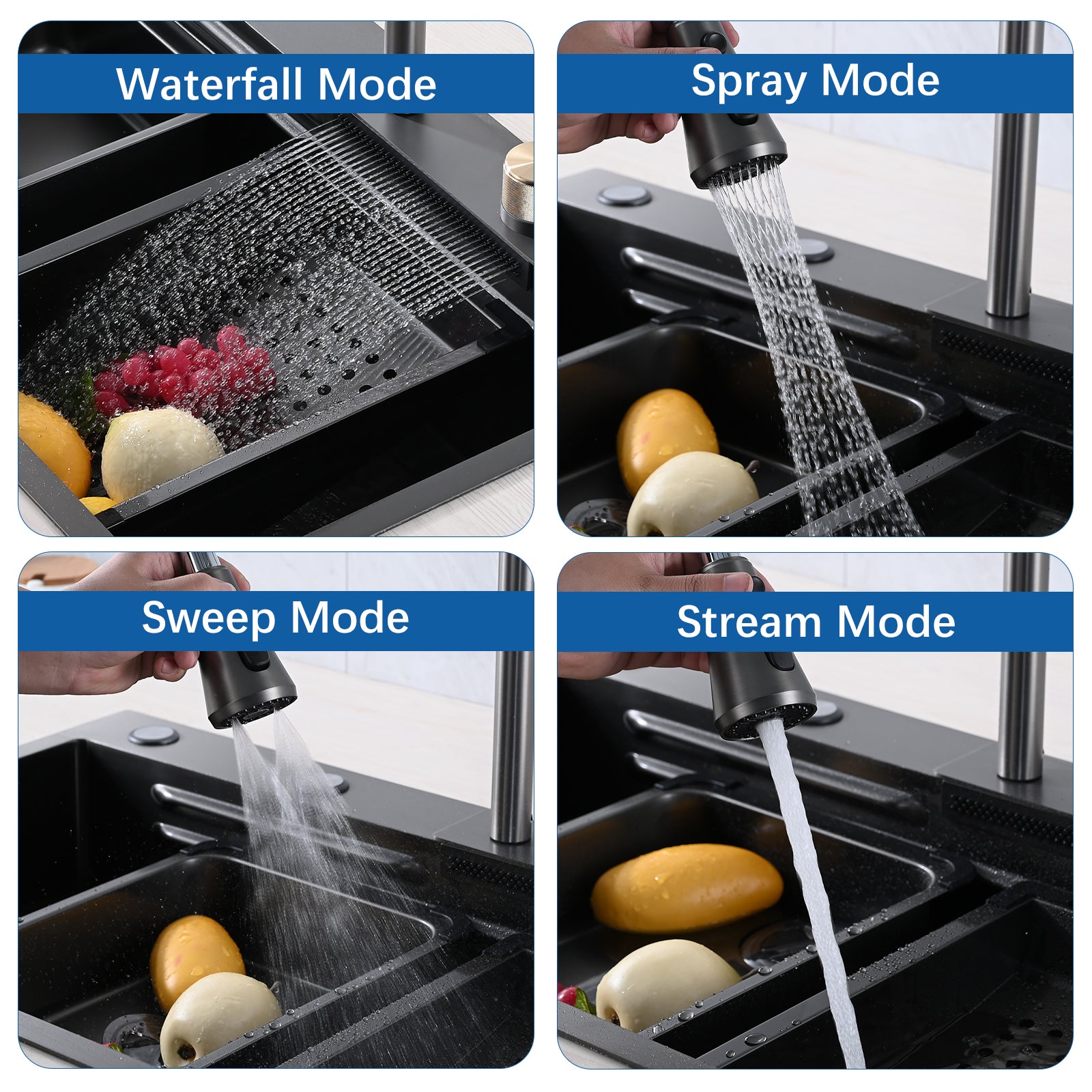 Stainless Steel Double Bowl Drop-in Kitchen Sink with Pull Down Faucet, and Accessories