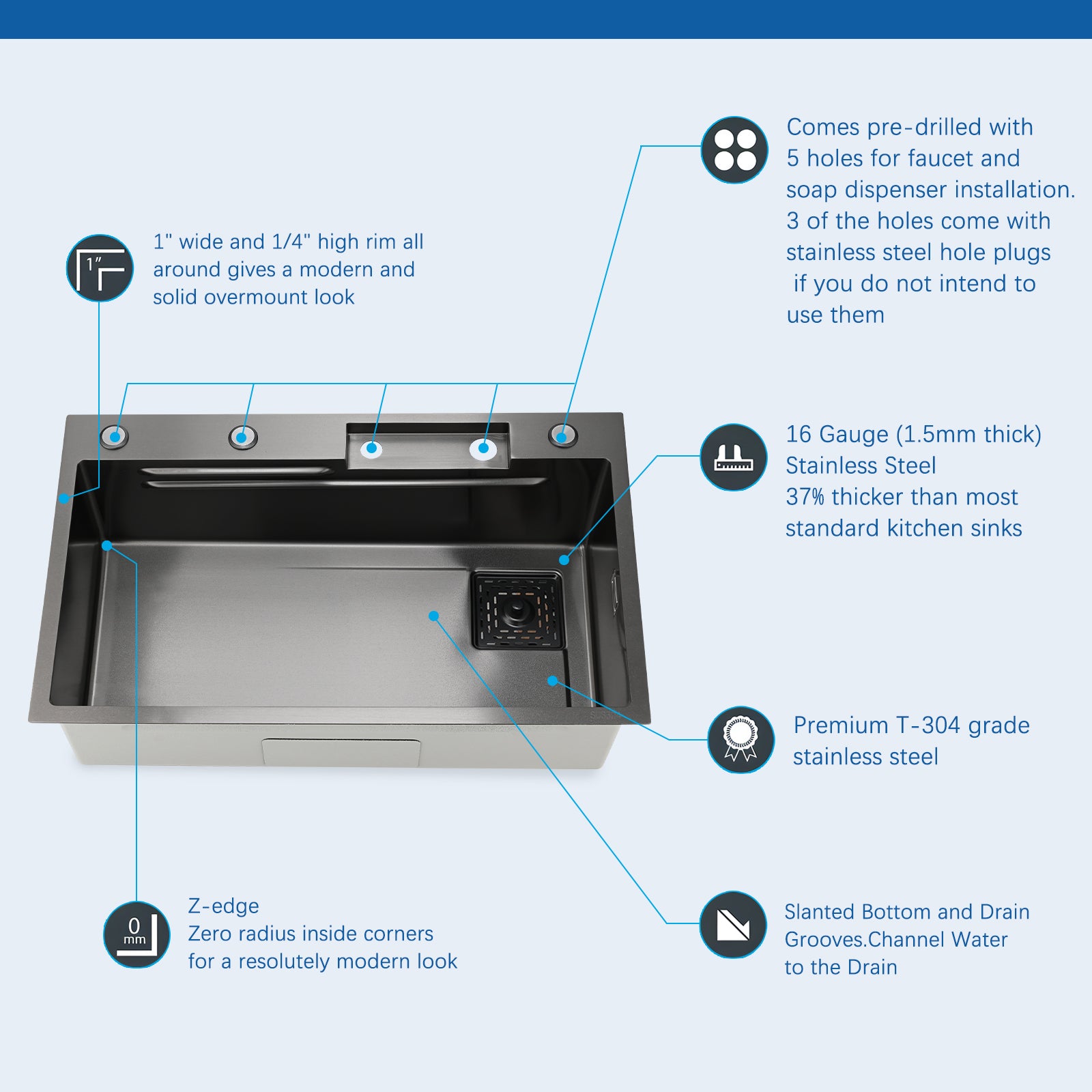 Stainless Steel Double Bowl Drop-in Kitchen Sink with Pull Down Faucet, and Accessories