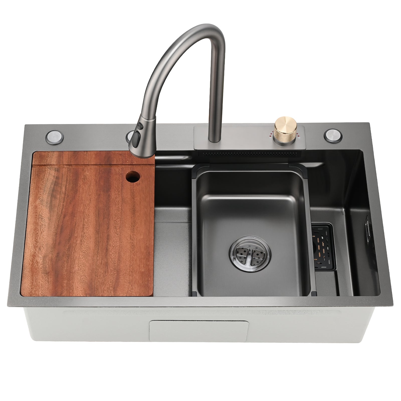 Stainless Steel Double Bowl Drop-in Kitchen Sink with Pull Down Faucet, and Accessories