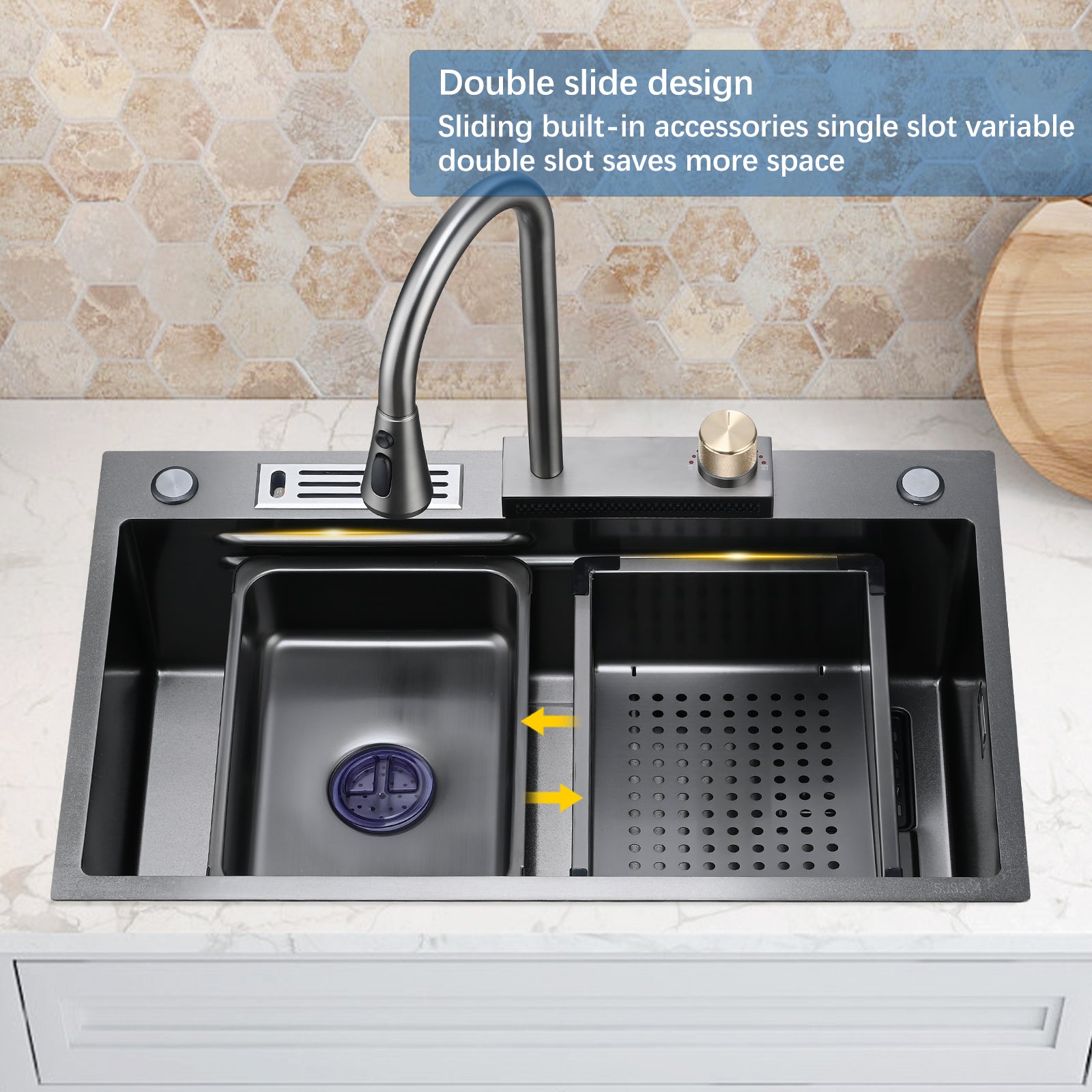 Stainless Steel Double Bowl Drop-in Kitchen Sink with Pull Down Faucet and Accessories(41-3018)