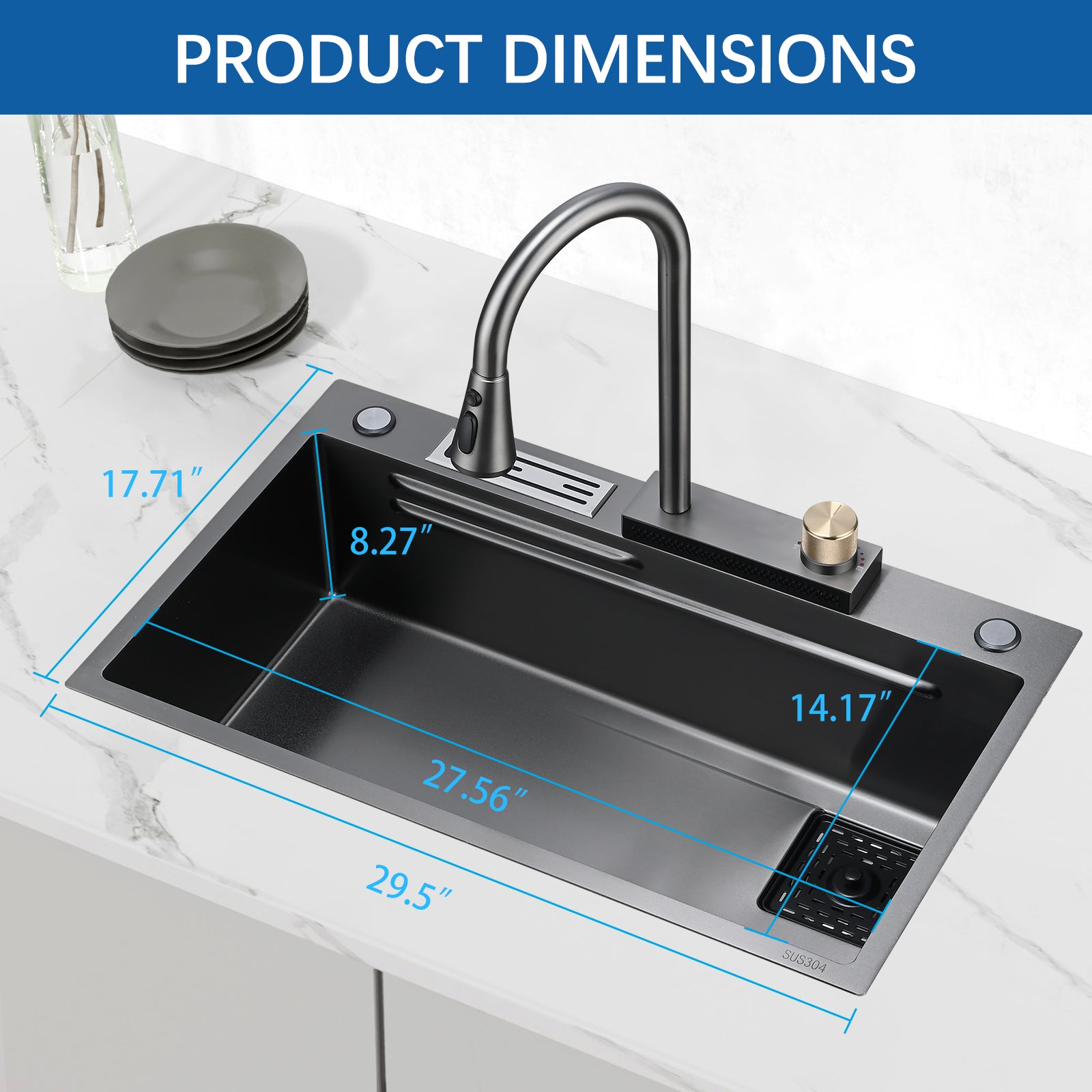 Stainless Steel Double Bowl Drop-in Kitchen Sink with Pull Down Faucet and Accessories(41-3018)