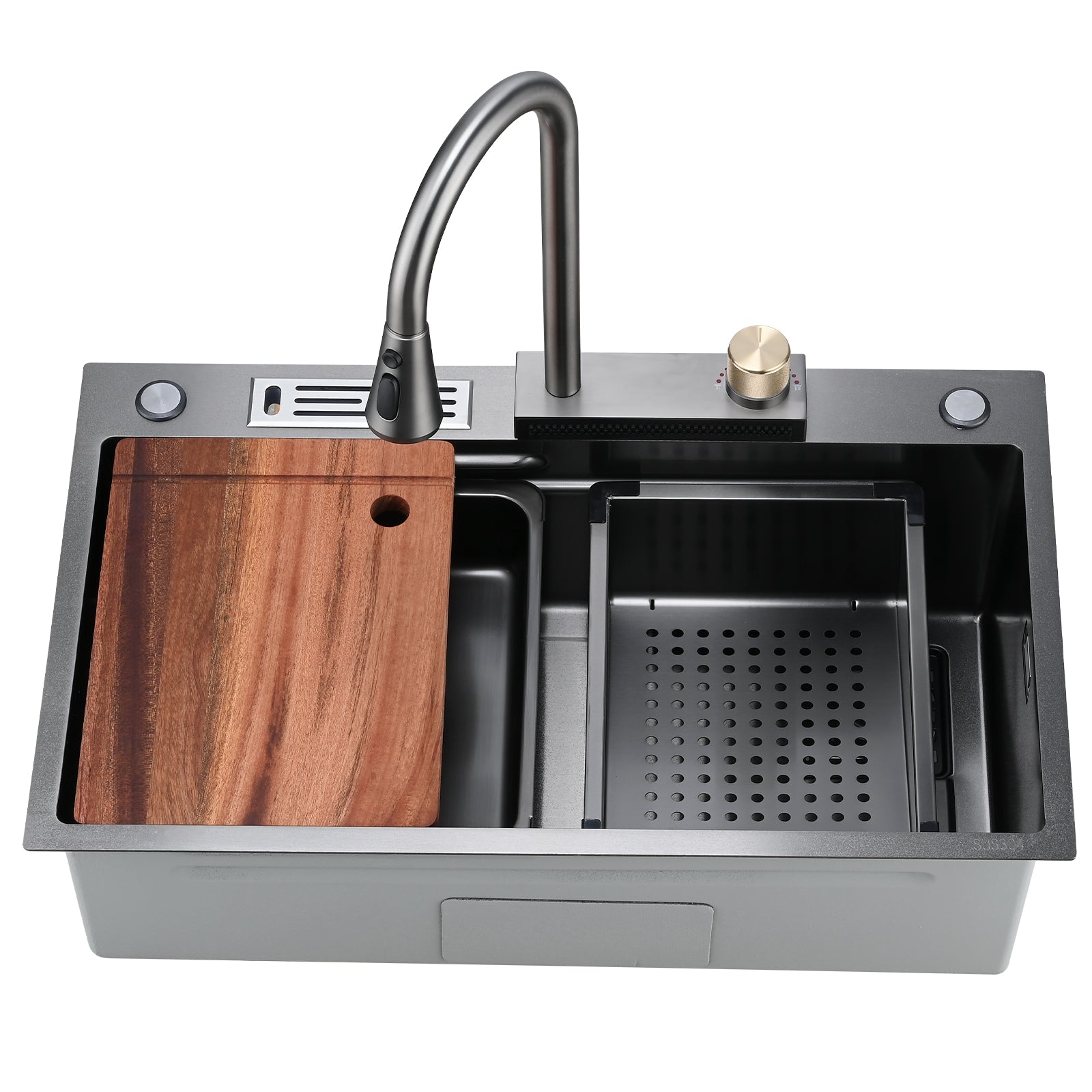 Stainless Steel Double Bowl Drop-in Kitchen Sink with Pull Down Faucet and Accessories(41-3018)
