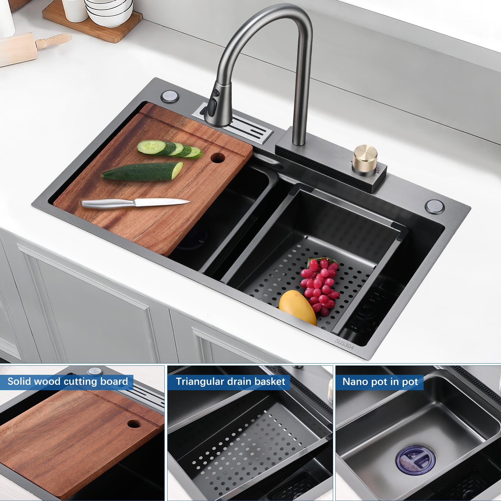 Stainless Steel Double Bowl Drop-in Kitchen Sink with Pull Down Faucet and Accessories(41-3018)