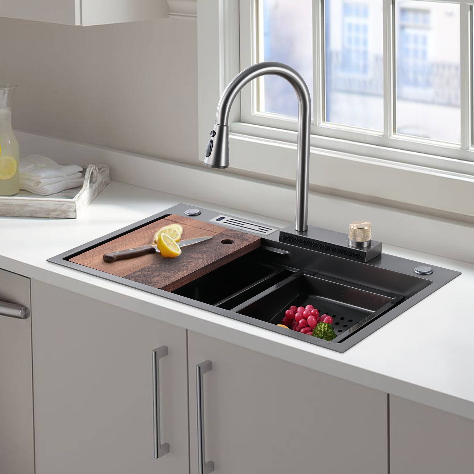 Stainless Steel Double Bowl Drop-in Kitchen Sink with Pull Down Faucet and Accessories(41-3018)