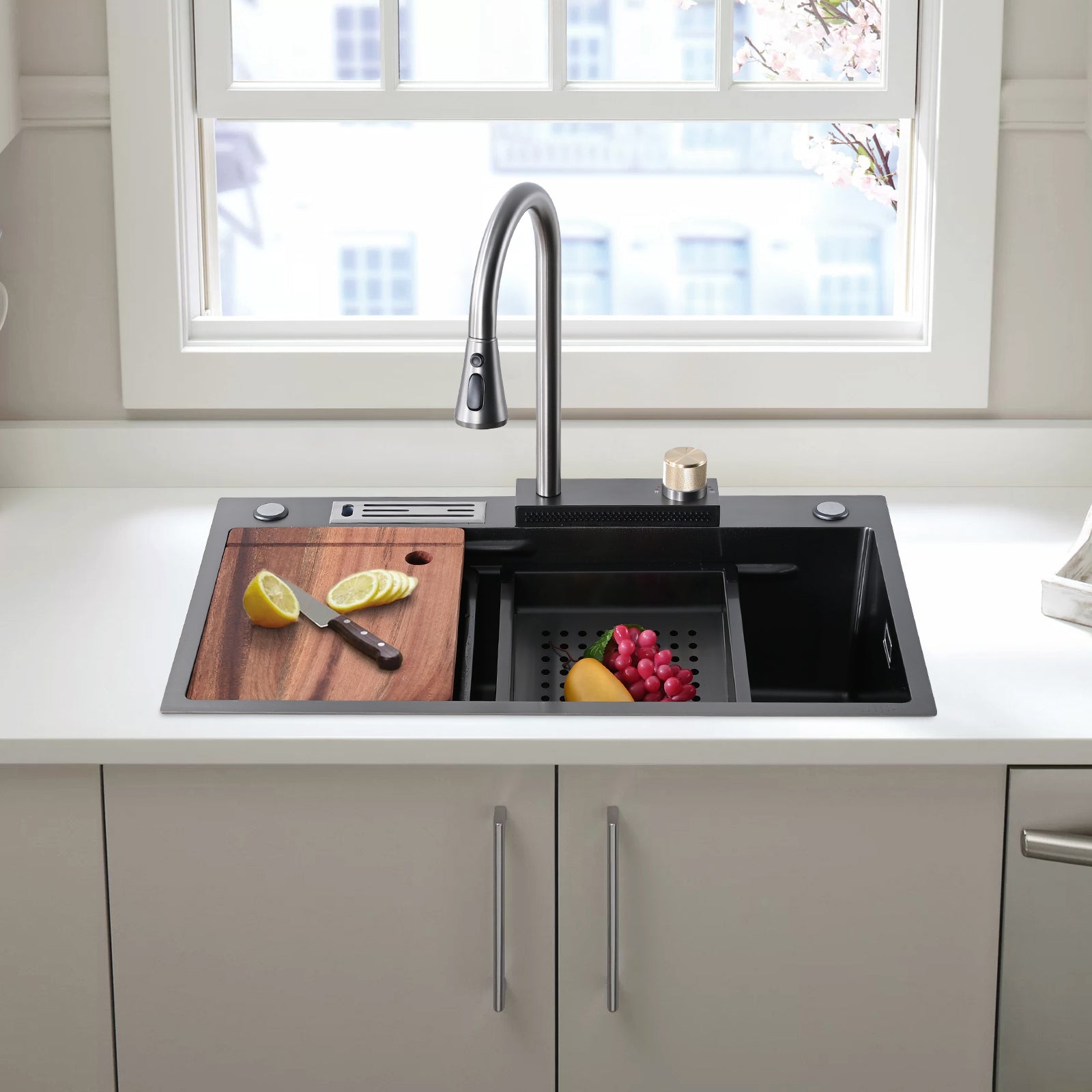 Stainless Steel Double Bowl Drop-in Kitchen Sink with Pull Down Faucet and Accessories(41-3018)