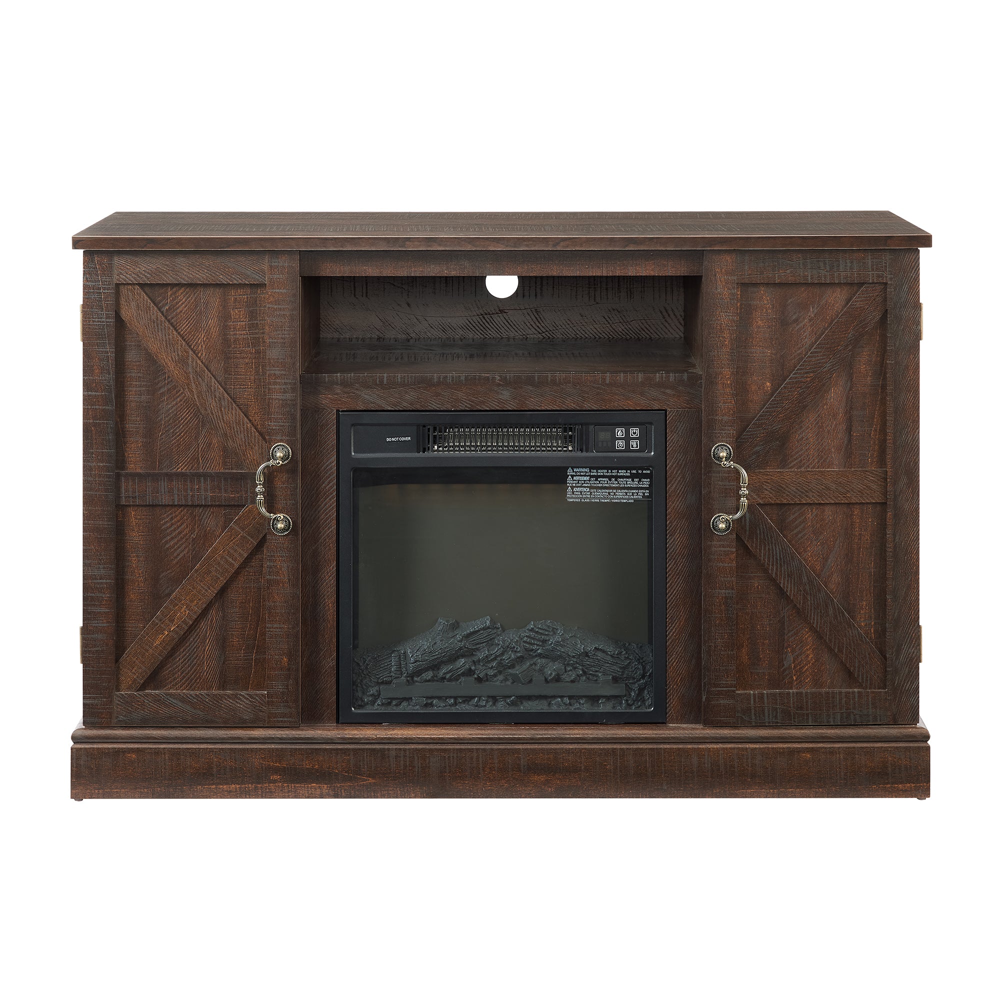 47 Inch MDF Farmhouse TV Stand with 18" Electric Fireplace Insert and Open and Closed Storage Space