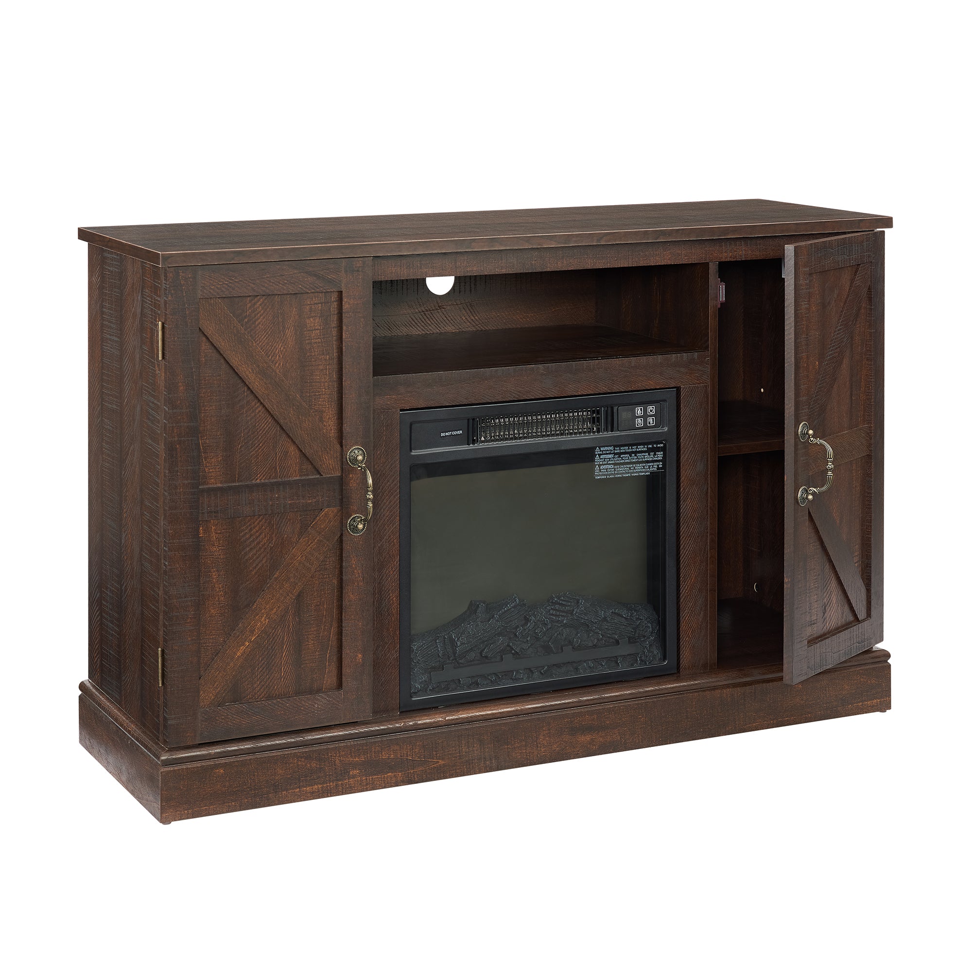 47 Inch MDF Farmhouse TV Stand with 18" Electric Fireplace Insert and Open and Closed Storage Space