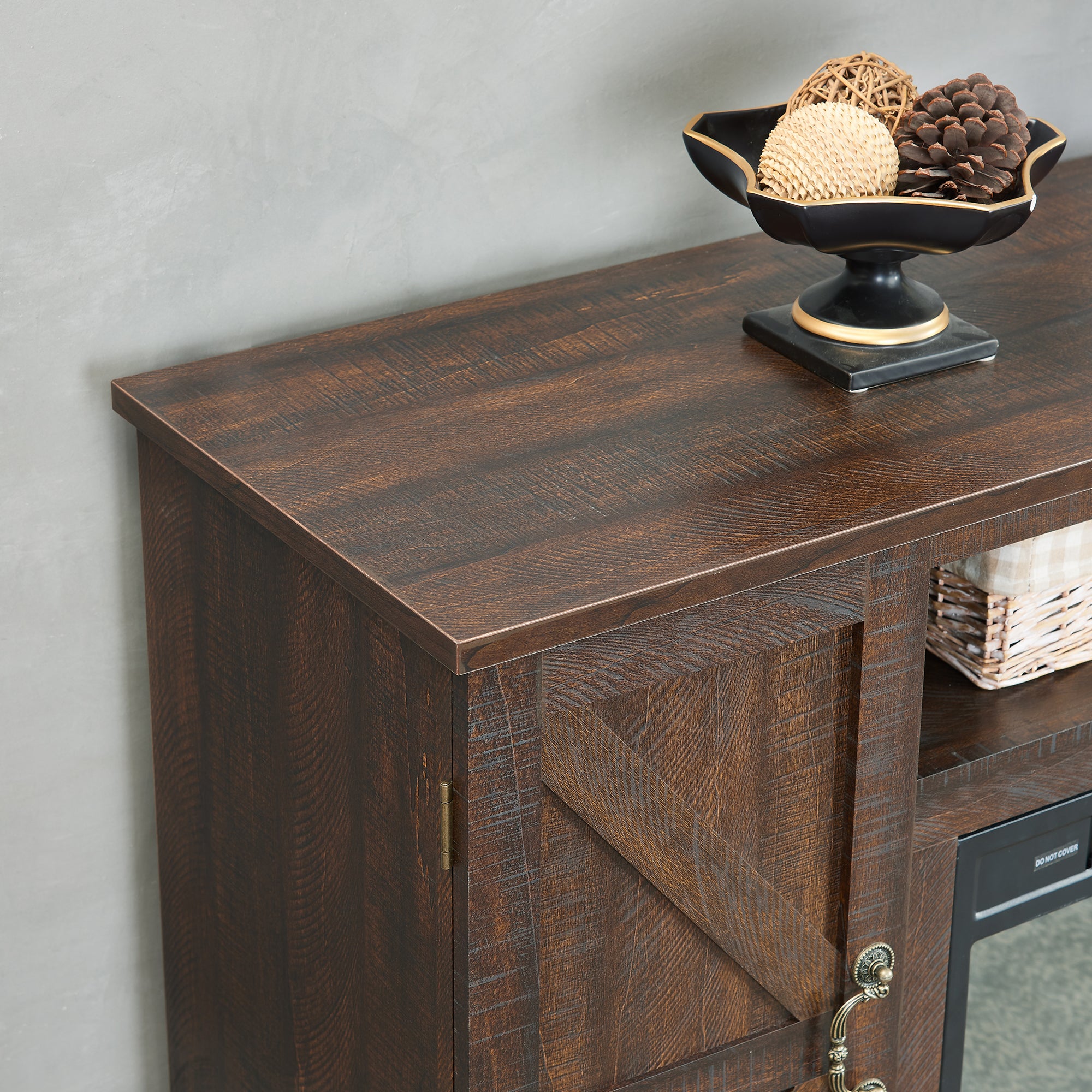 47 Inch MDF Farmhouse TV Stand with 18" Electric Fireplace Insert and Open and Closed Storage Space