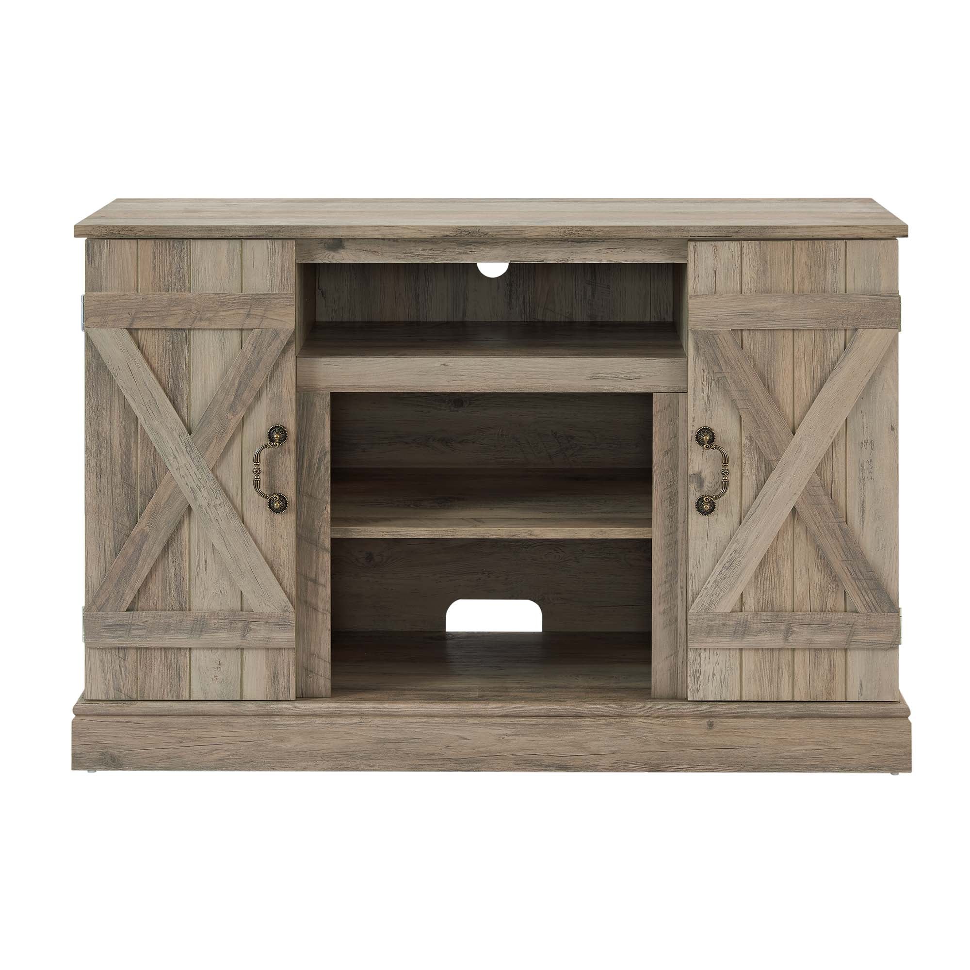 47 Inch MDF Farmhouse TV Stand with 18" Electric Fireplace Insert and Open and Closed Storage Space