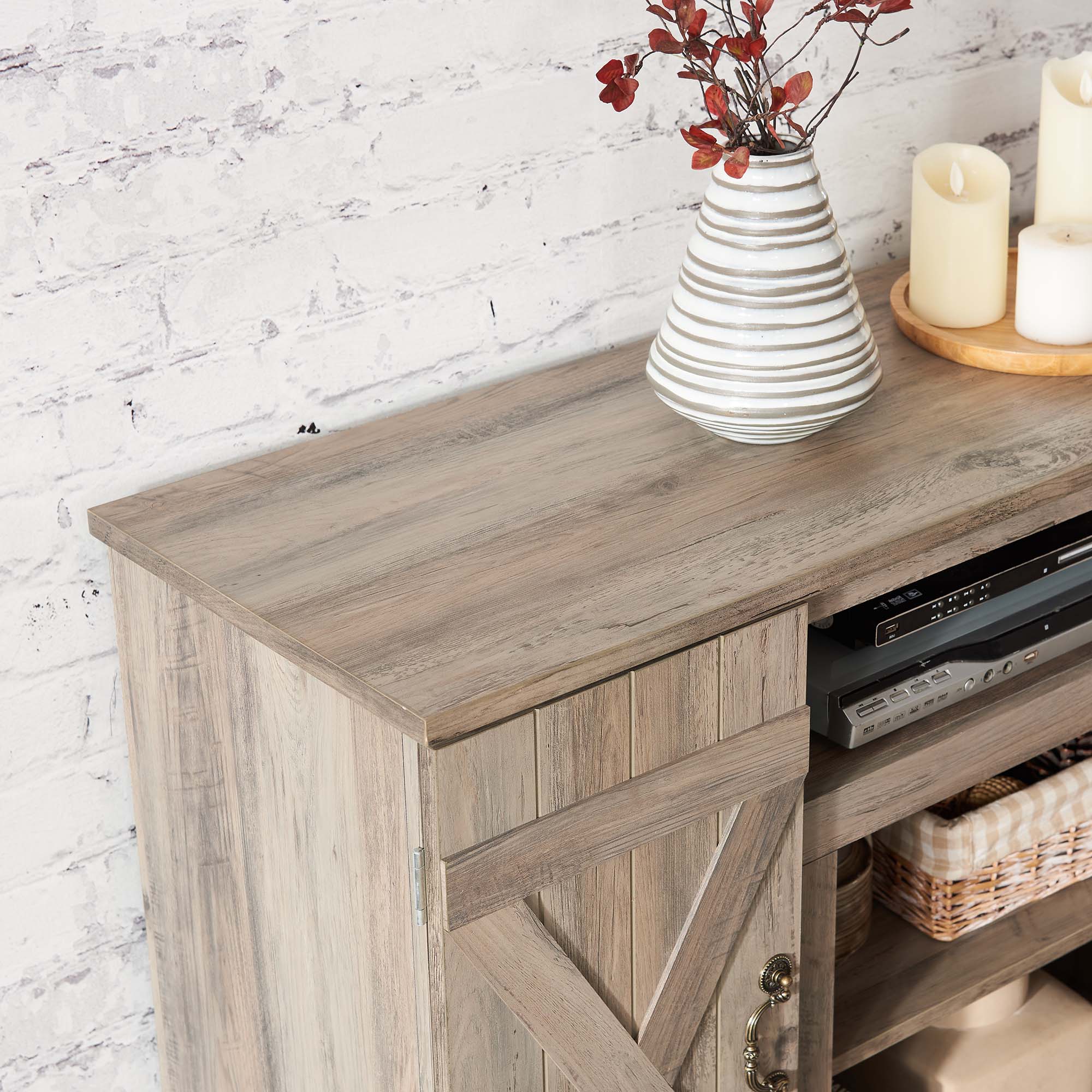 47 Inch MDF Farmhouse TV Stand with 18" Electric Fireplace Insert and Open and Closed Storage Space