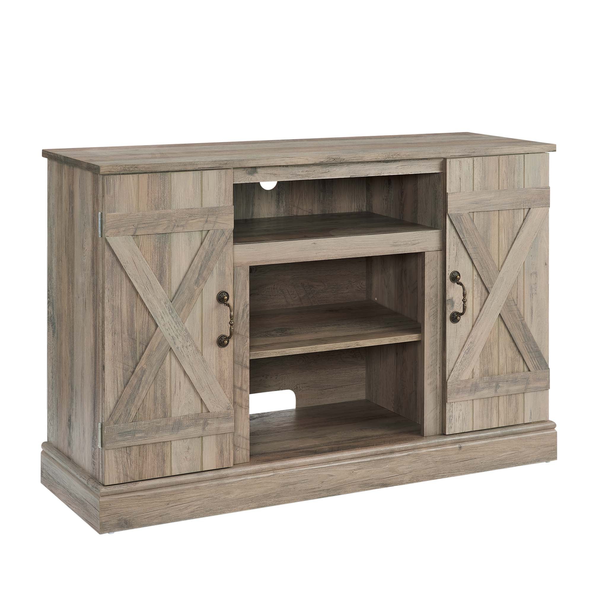 47 Inch MDF Farmhouse TV Stand with 18" Electric Fireplace Insert and Open and Closed Storage Space