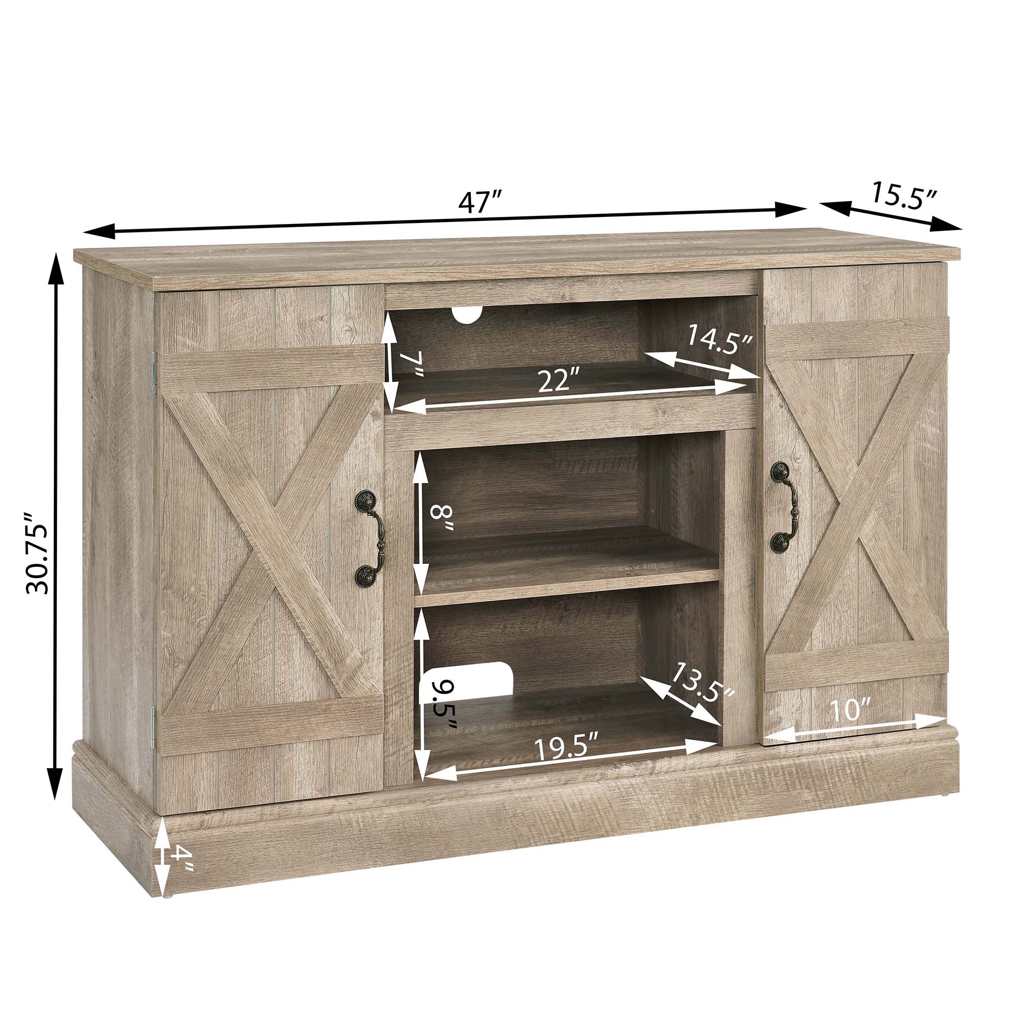 47 Inch MDF Farmhouse TV Stand with 18" Electric Fireplace Insert and Open and Closed Storage Space