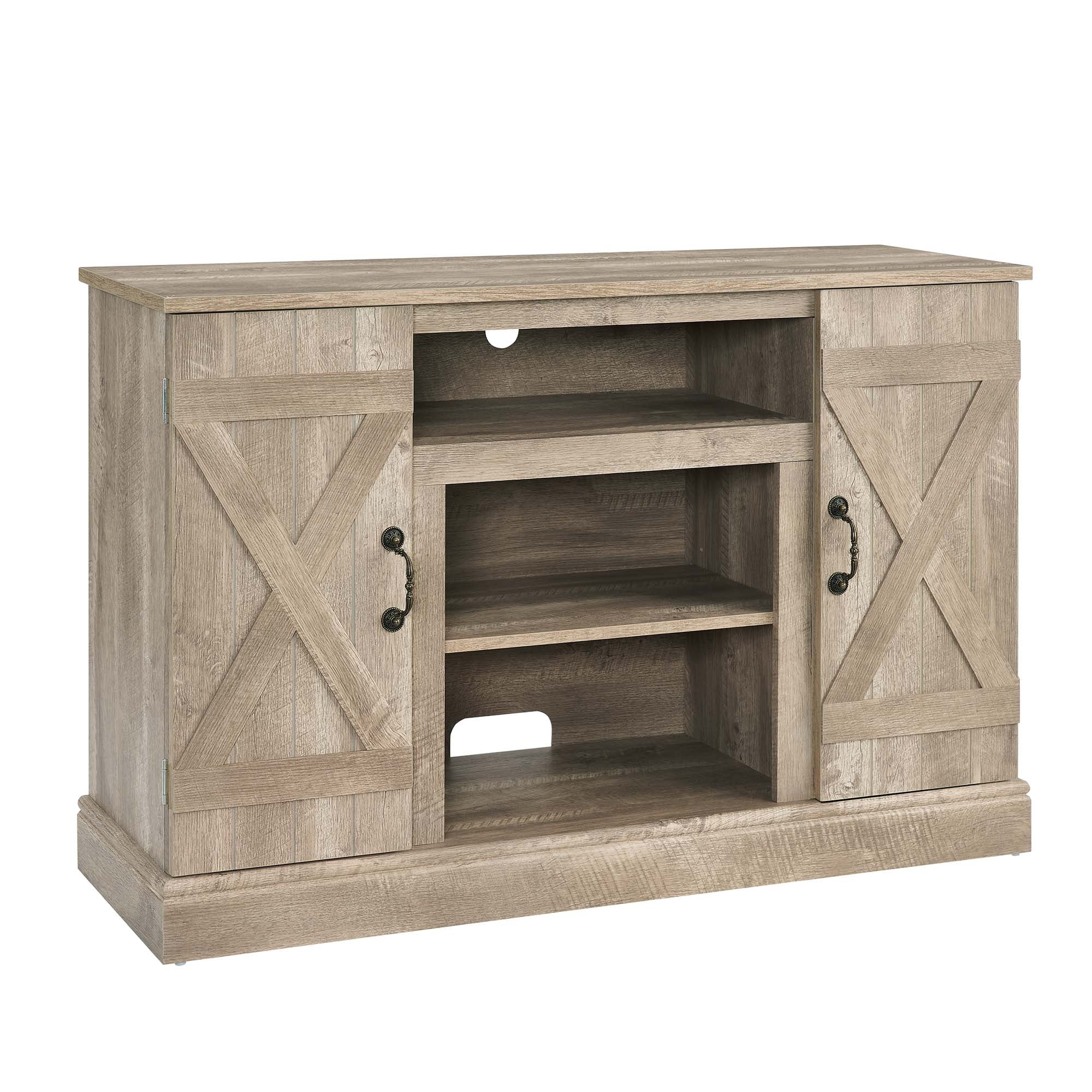 47 Inch MDF Farmhouse TV Stand with 18" Electric Fireplace Insert and Open and Closed Storage Space