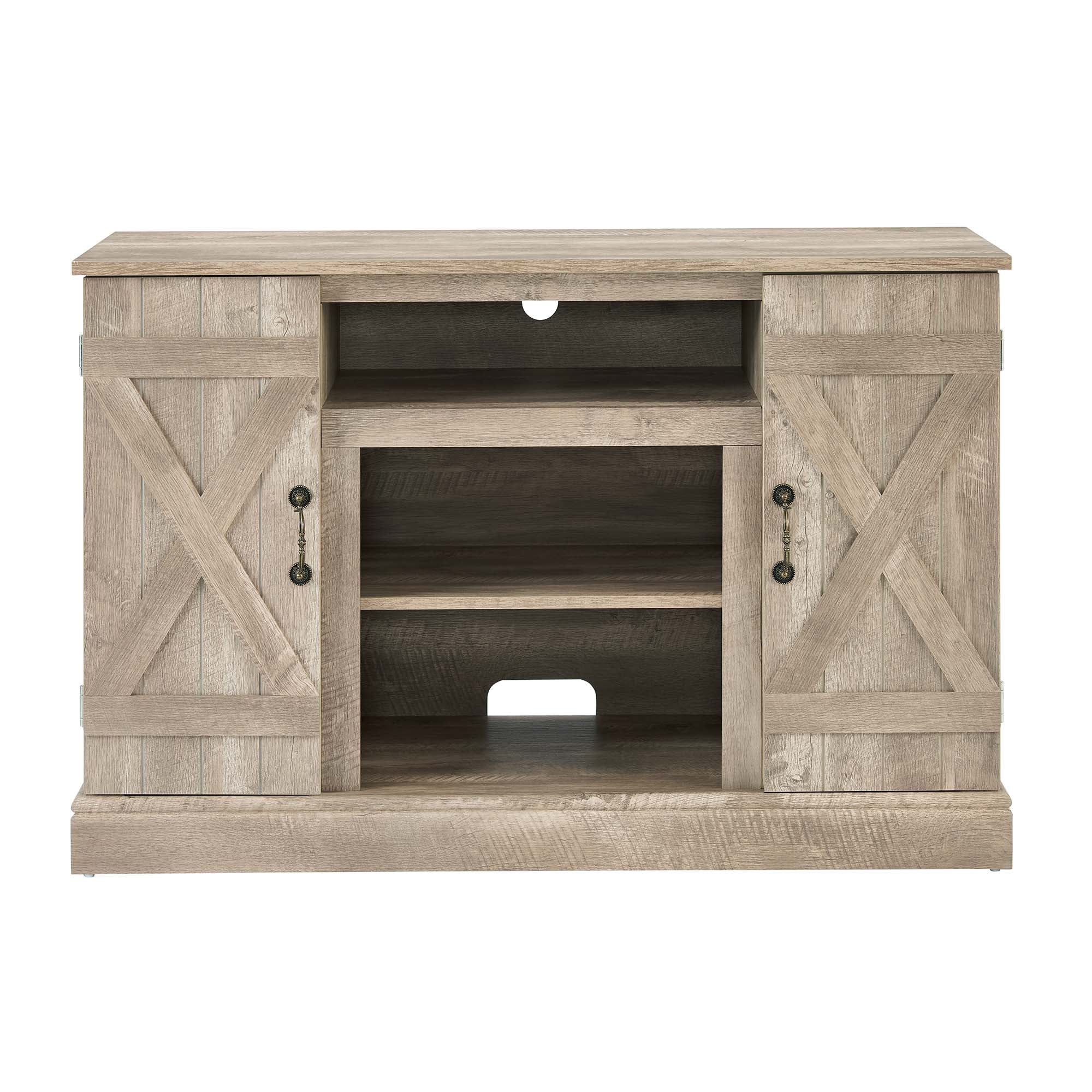 47 Inch MDF Farmhouse TV Stand with 18" Electric Fireplace Insert and Open and Closed Storage Space