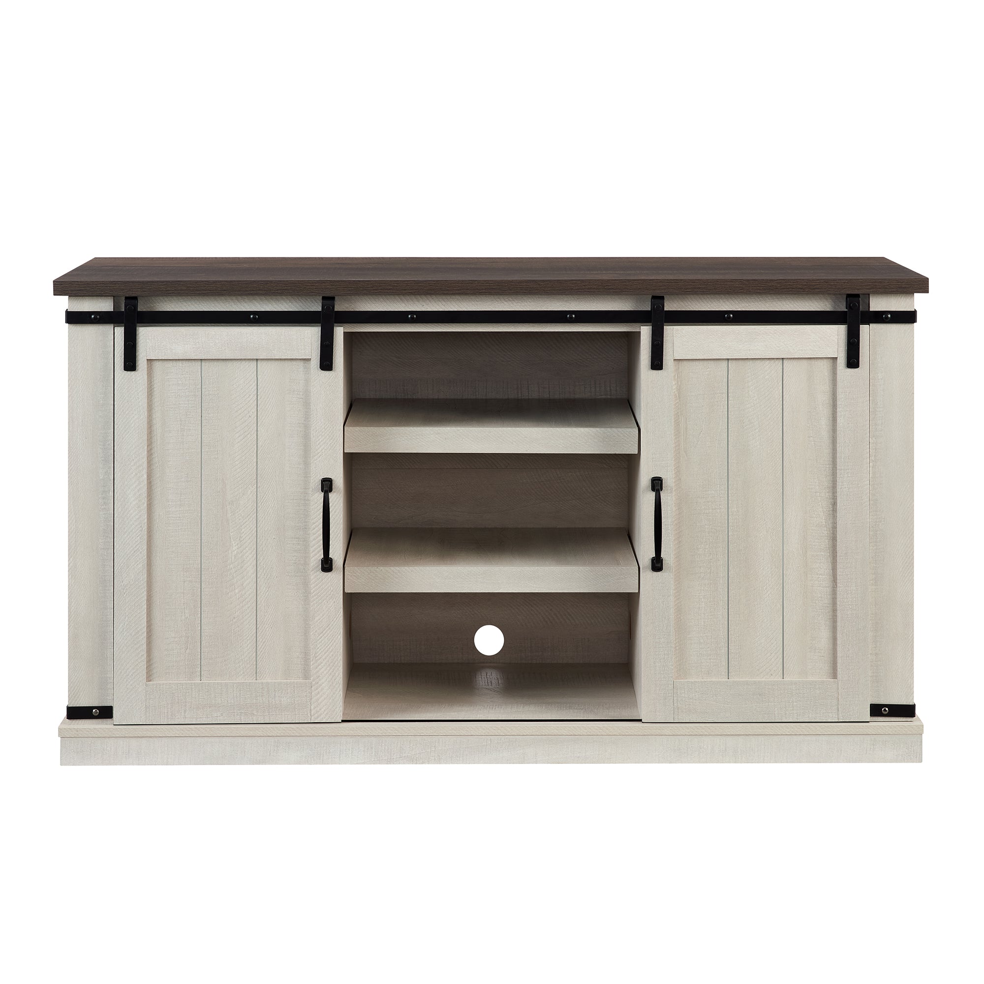 47 Inch MDF Farmhouse TV Stand with 18" Electric Fireplace Insert and Open and Closed Storage Space
