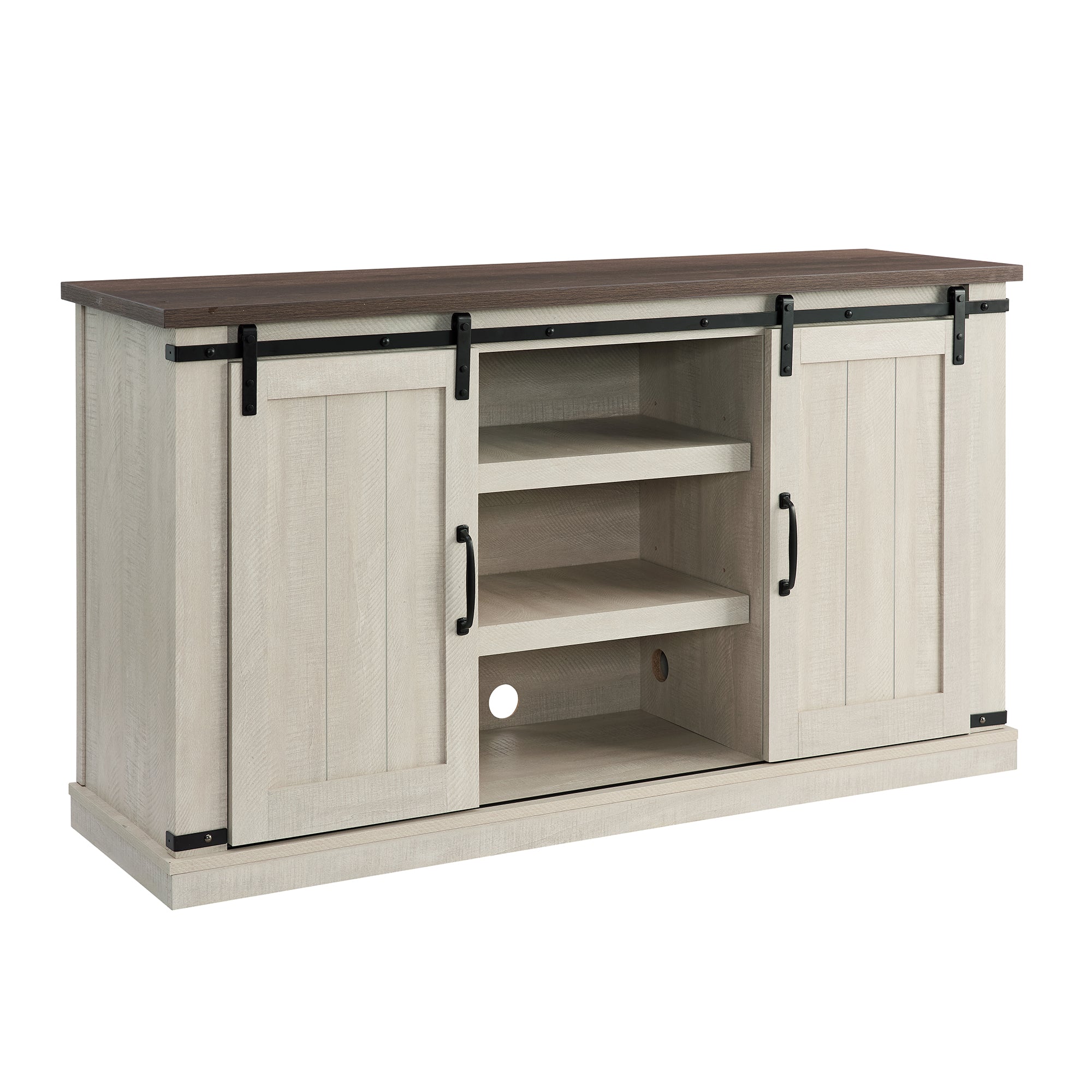47 Inch MDF Farmhouse TV Stand with 18" Electric Fireplace Insert and Open and Closed Storage Space