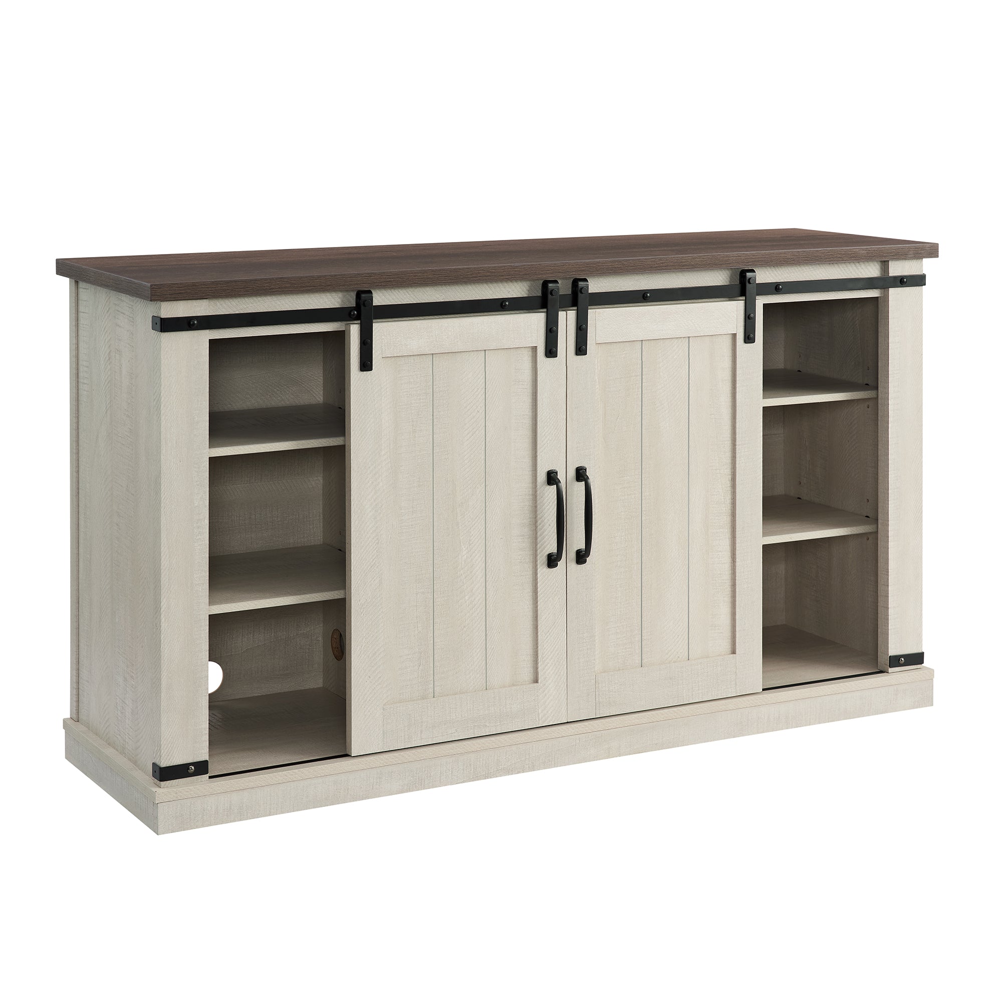 47 Inch MDF Farmhouse TV Stand with 18" Electric Fireplace Insert and Open and Closed Storage Space
