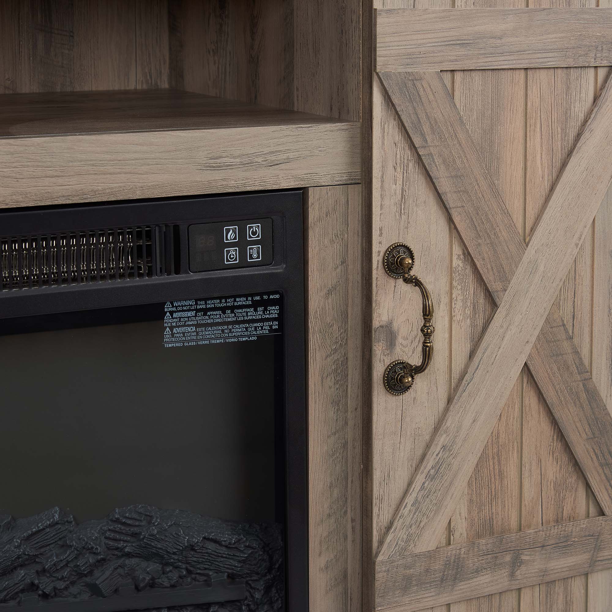 47 Inch MDF Farmhouse TV Stand with 18" Electric Fireplace Insert and Open and Closed Storage Space