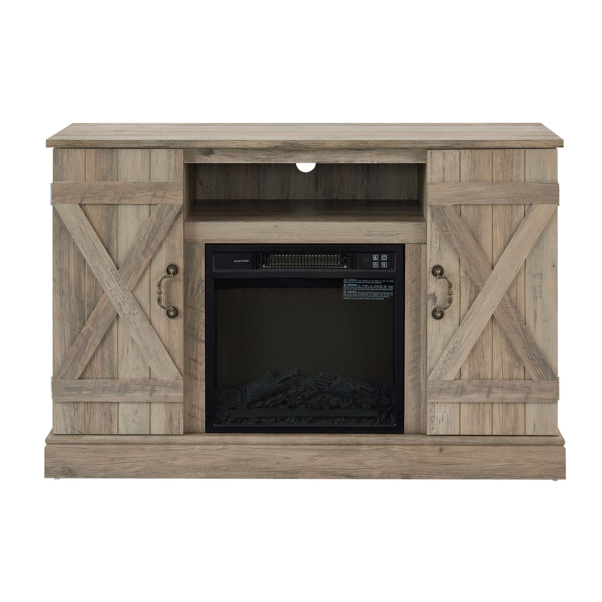47 Inch MDF Farmhouse TV Stand with 18" Electric Fireplace Insert and Open and Closed Storage Space