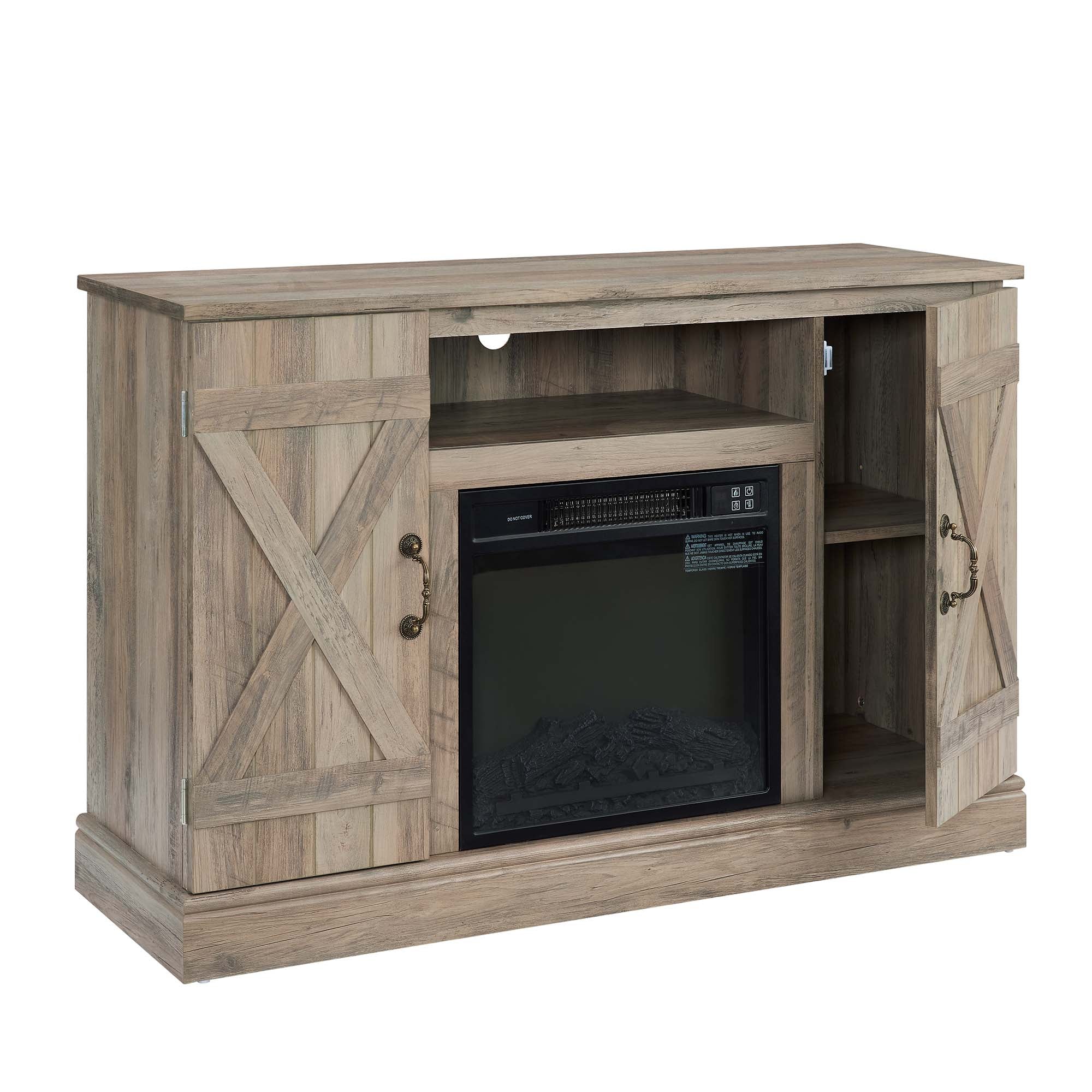 47 Inch MDF Farmhouse TV Stand with 18" Electric Fireplace Insert and Open and Closed Storage Space