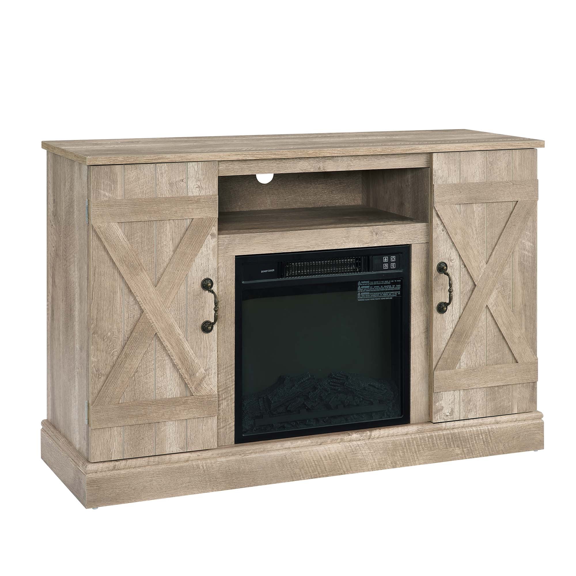 47 Inch MDF Farmhouse TV Stand with 18" Electric Fireplace Insert and Open and Closed Storage Space