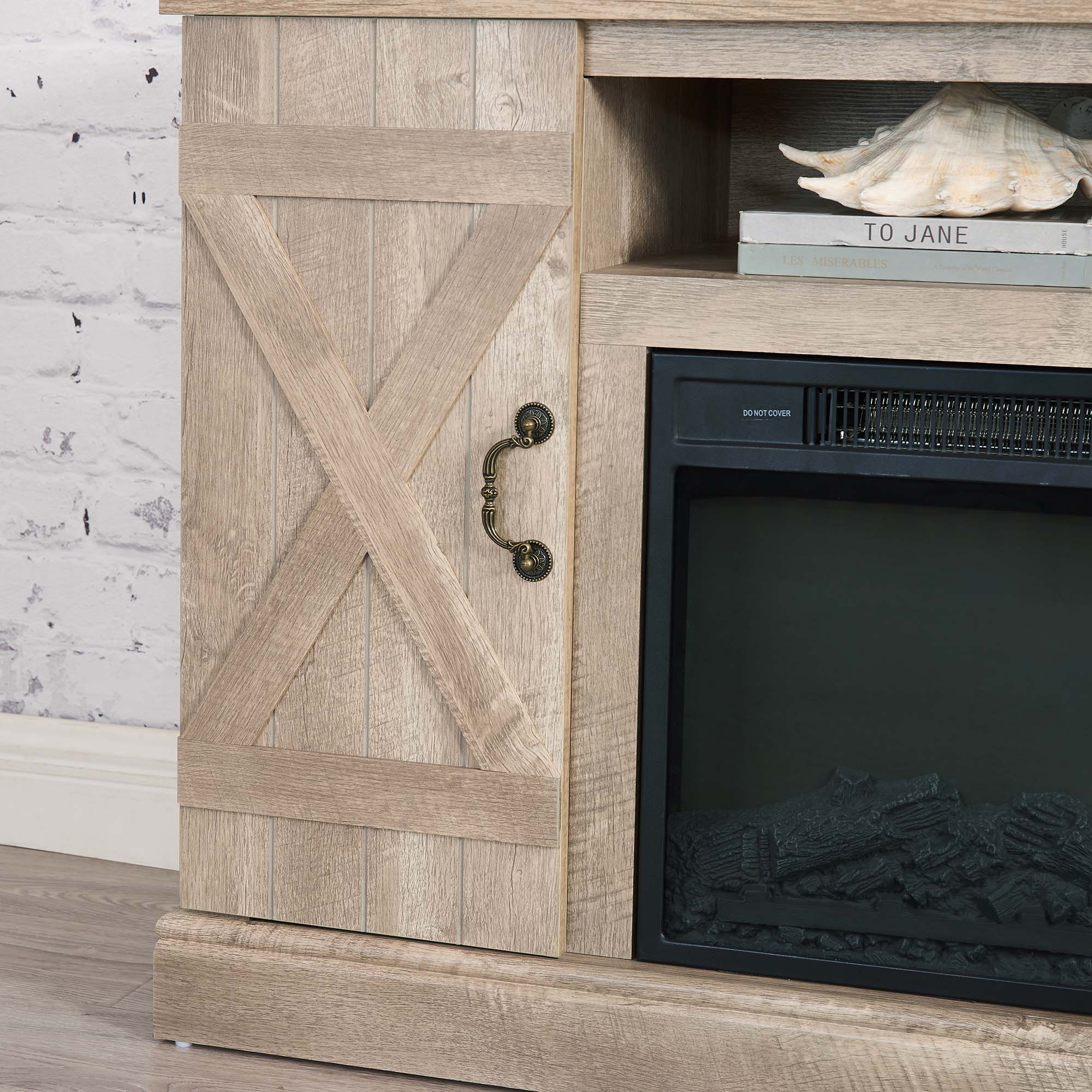 47 Inch MDF Farmhouse TV Stand with 18" Electric Fireplace Insert and Open and Closed Storage Space
