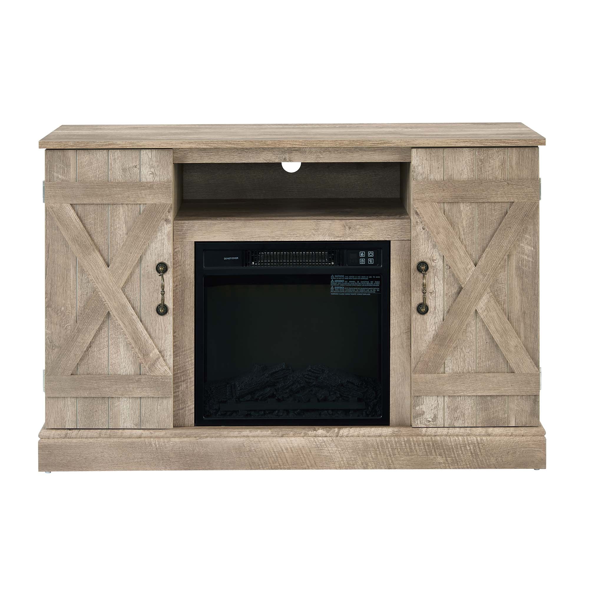 47 Inch MDF Farmhouse TV Stand with 18" Electric Fireplace Insert and Open and Closed Storage Space