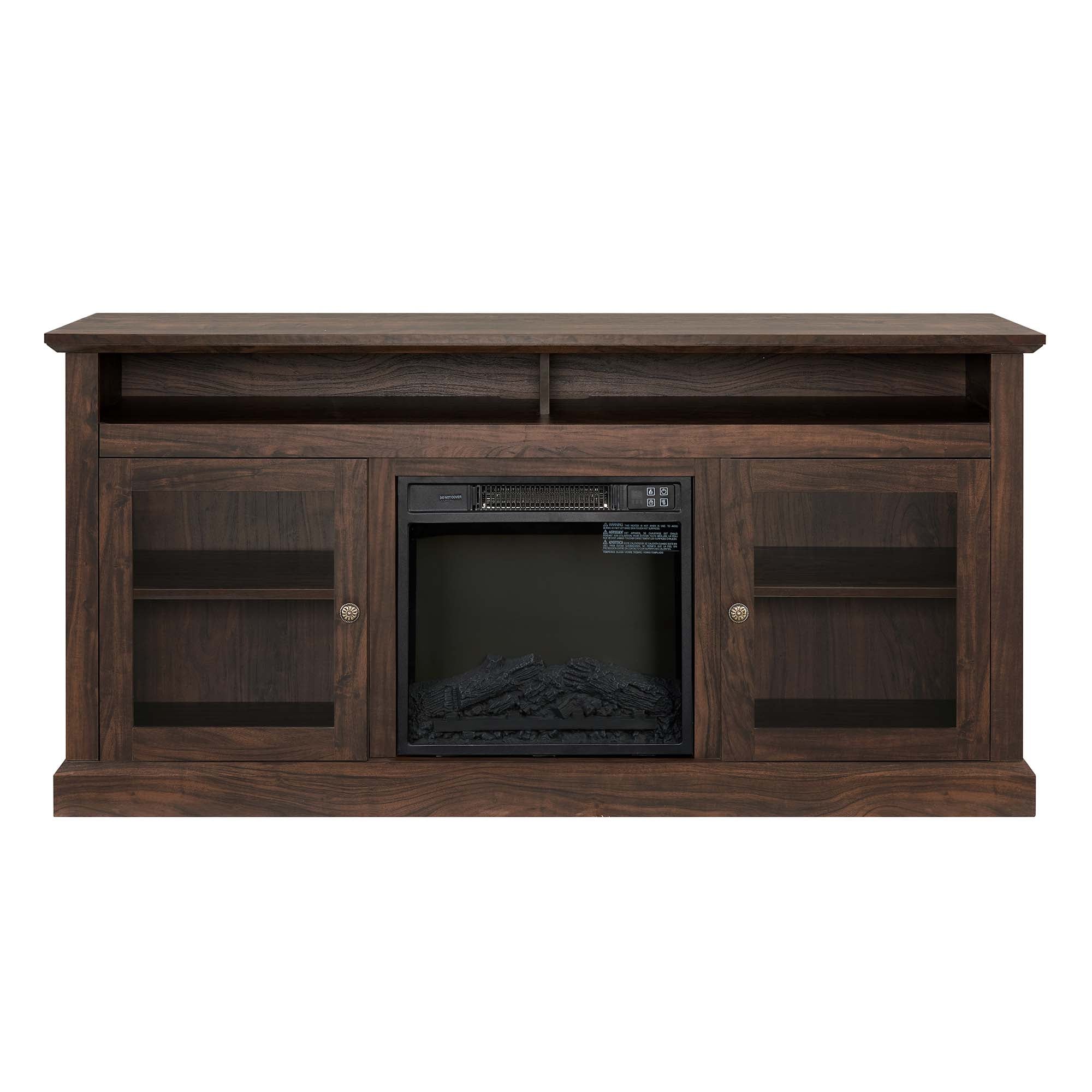 47 Inch MDF Farmhouse TV Stand with 18" Electric Fireplace Insert and Open and Closed Storage Space