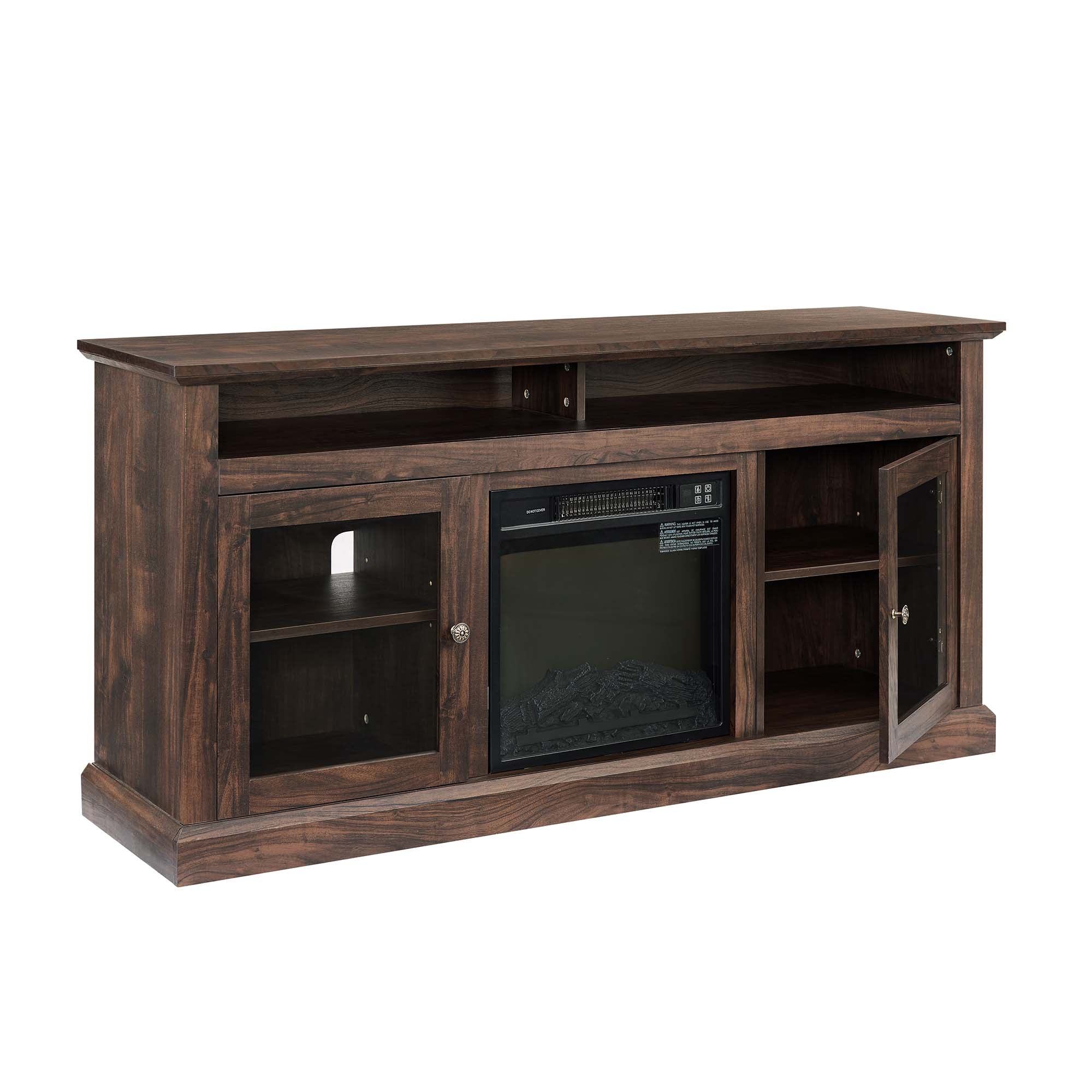 47 Inch MDF Farmhouse TV Stand with 18" Electric Fireplace Insert and Open and Closed Storage Space