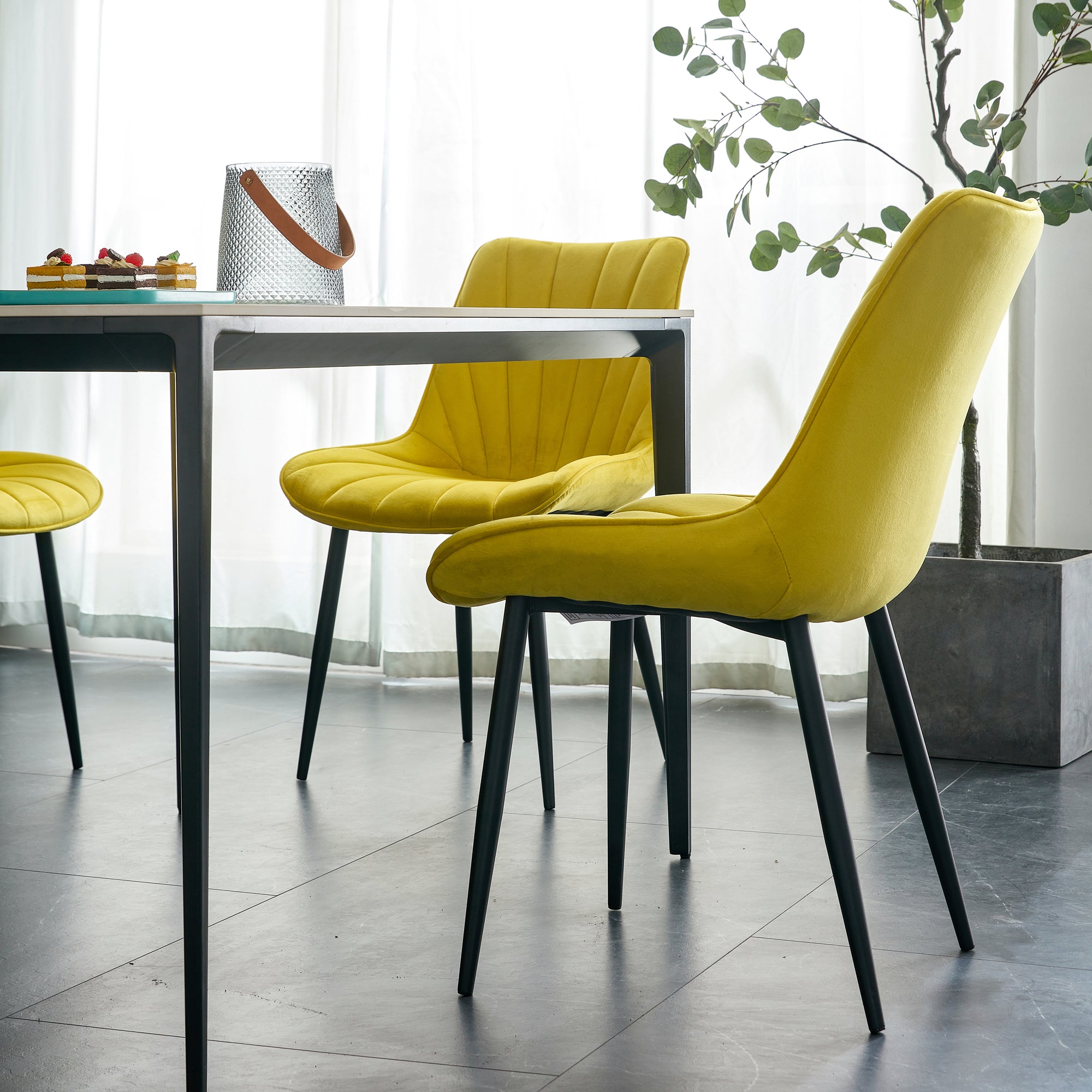 20 in.W Indoor Velvet 4 Dining Chairs with Cushions and Coated Legs