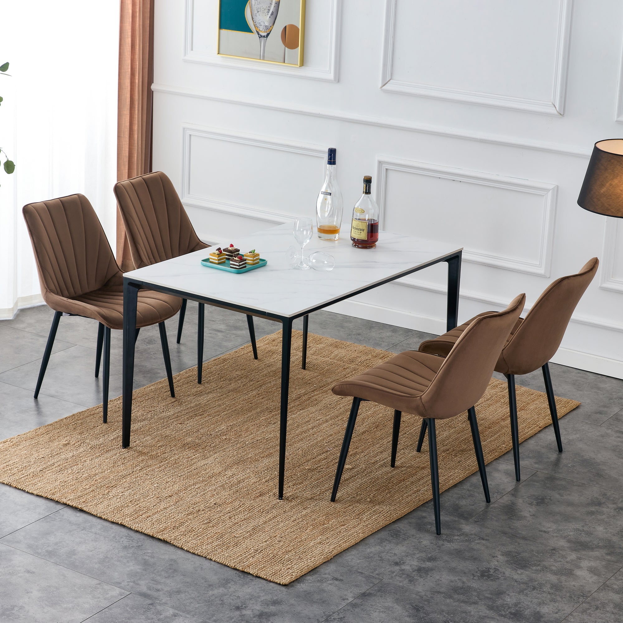 20 in.W Indoor Velvet 4 Dining Chairs with Cushions and Coated Legs