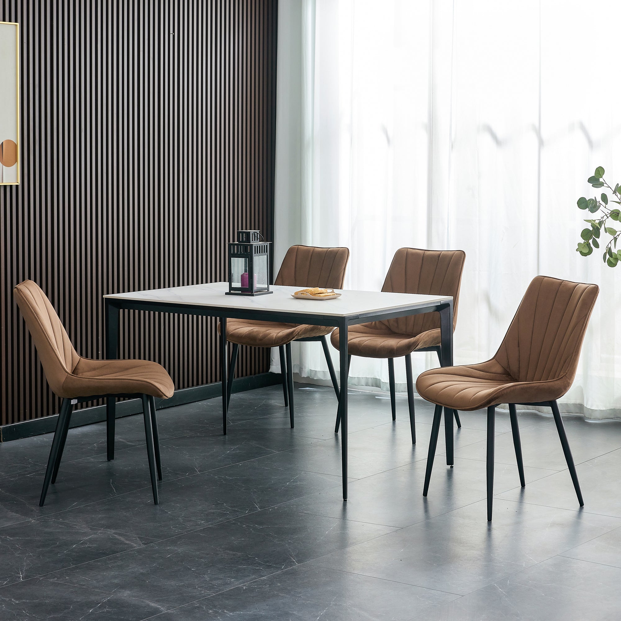20 in.W Indoor Velvet 4 Dining Chairs with Cushions and Coated Legs