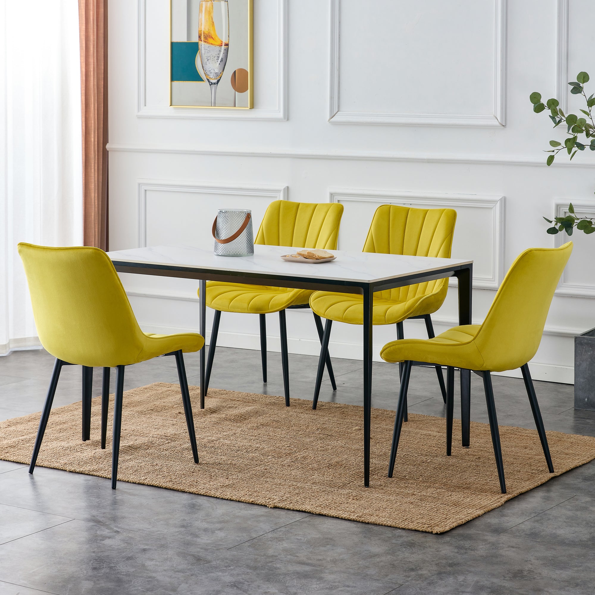 20 in.W Indoor Velvet 4 Dining Chairs with Cushions and Coated Legs